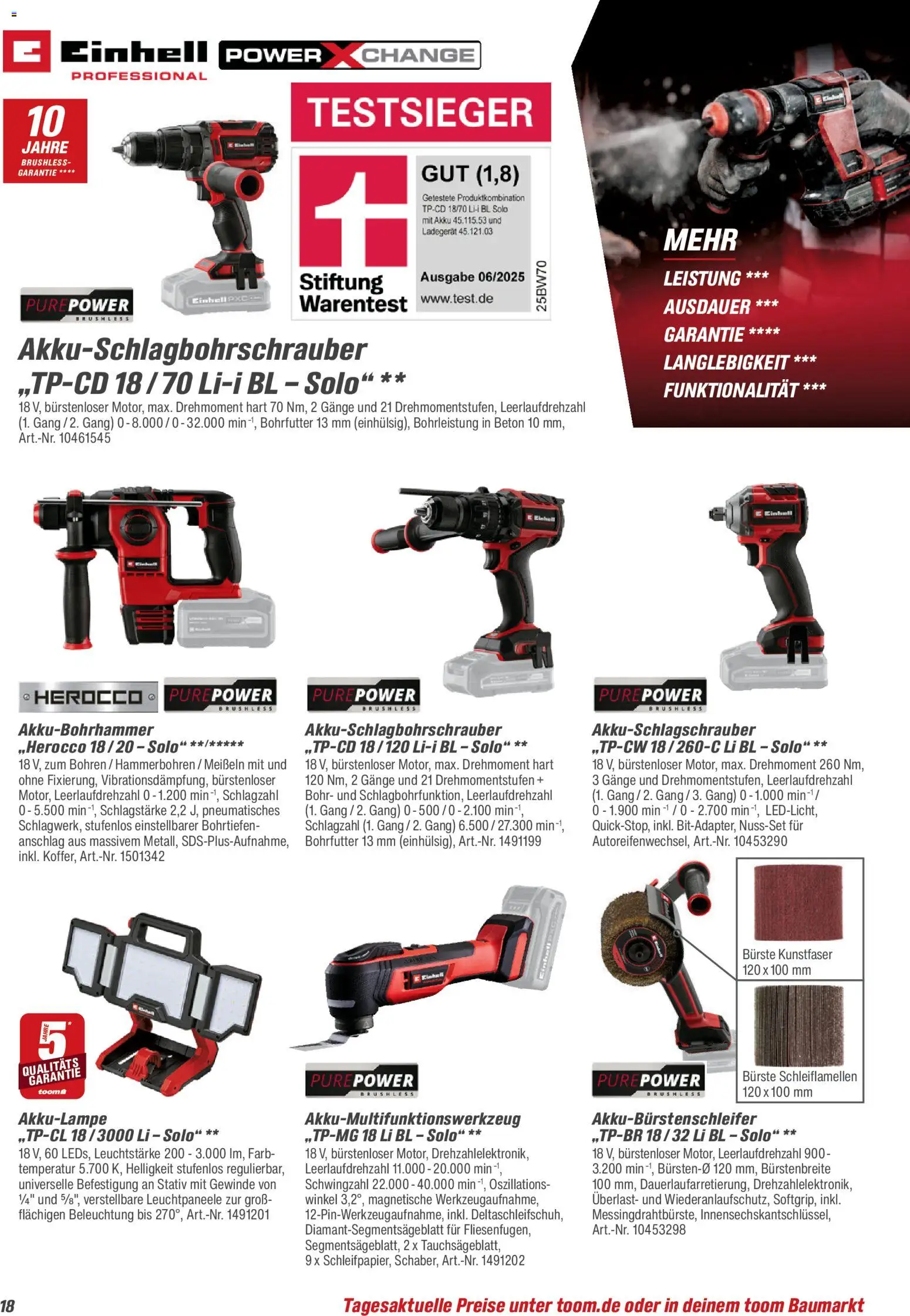 Toom Baumarkt Maschinen & Werkstatt 2026 – gültig ab 01.01.2026 | Seite: 18 | Produkte: Bürste, Ladegerät, Stativ