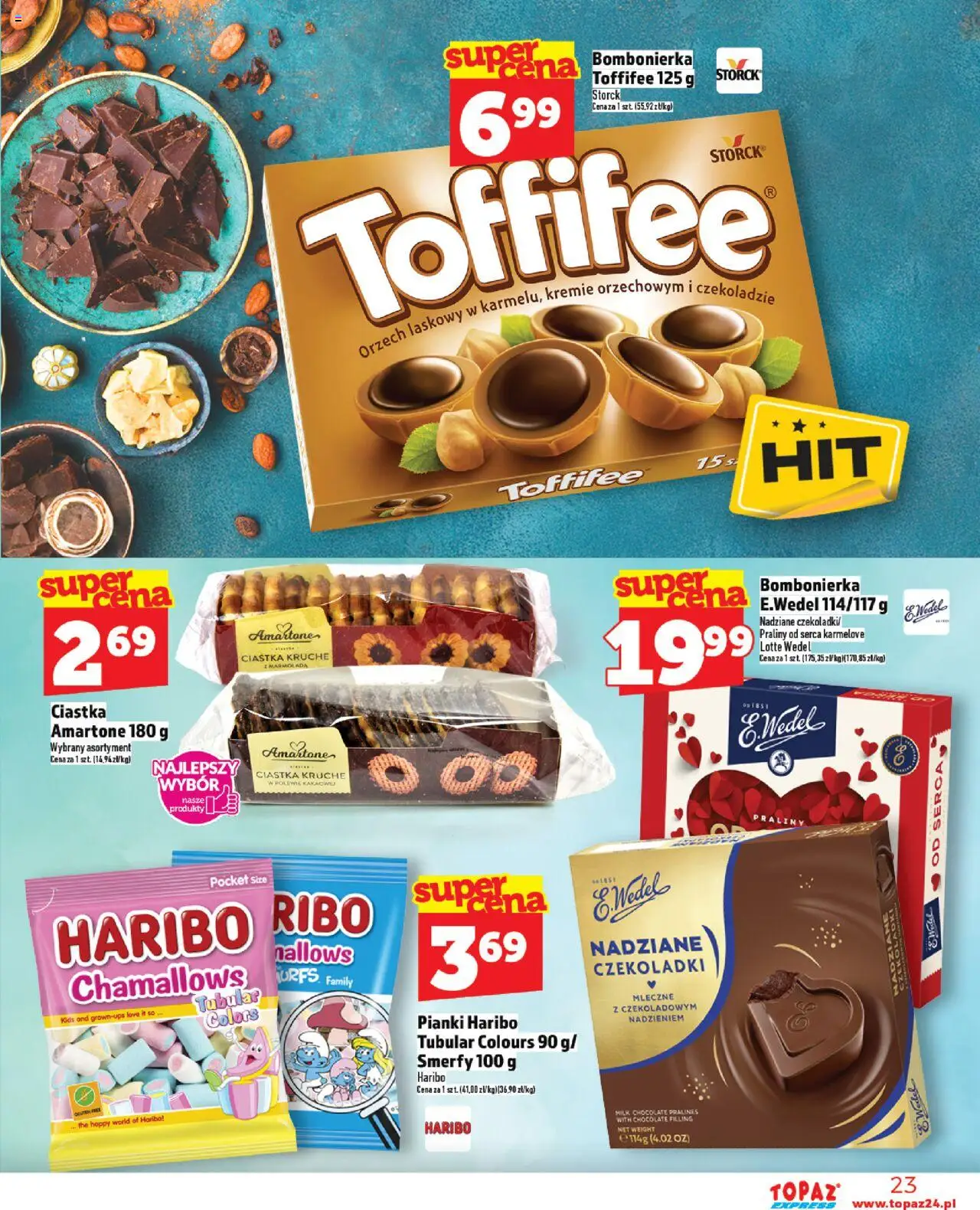 Topaz Gazetka - Express od 23.10.2025 | Strona: 23 | Produkty: Praliny, Bombonierka, Toffifee, Pianki