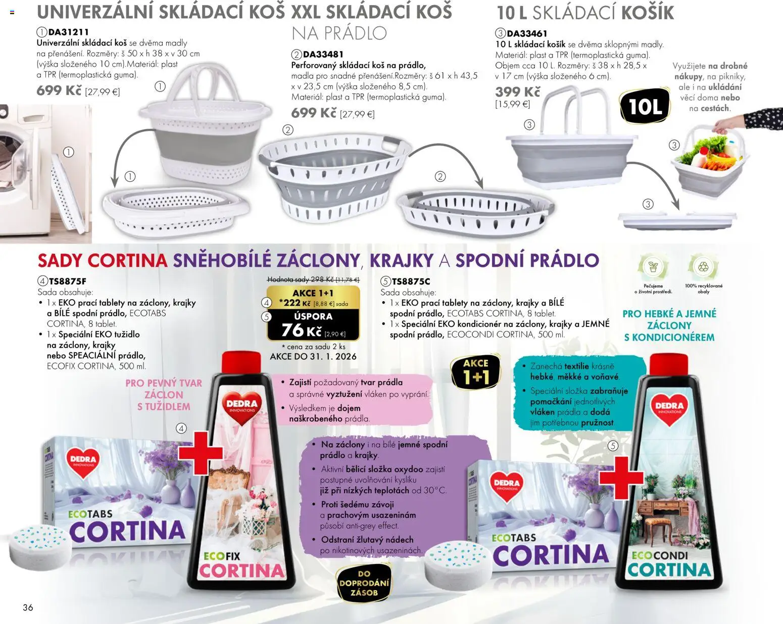 Nové Dedra akcie – leták je platný od 01.01.2026 | Strana: 36 | Produkty: Záclony, Kôš, Kondicionér