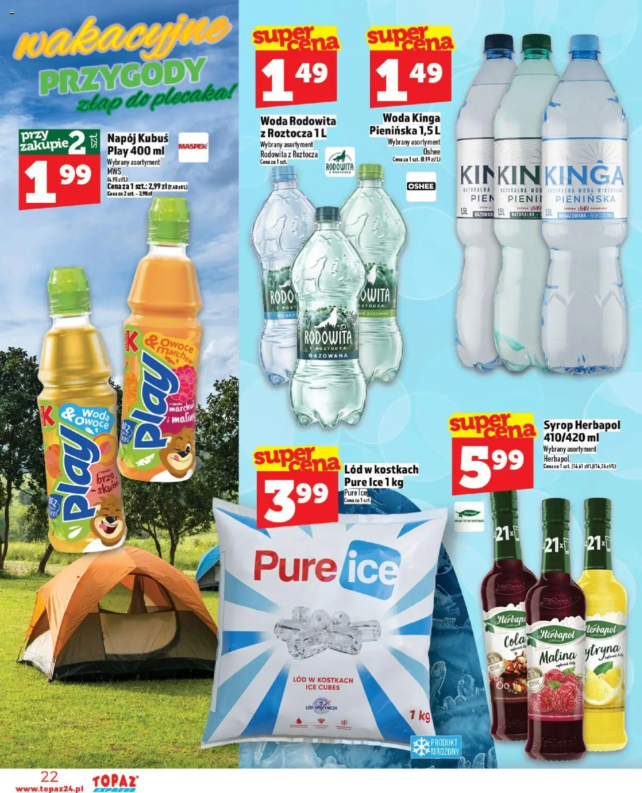 Topaz Gazetka - Express od 07.08.2025 | Strona: 22 | Produkty: Syrop, Malina, Woda, Owoce