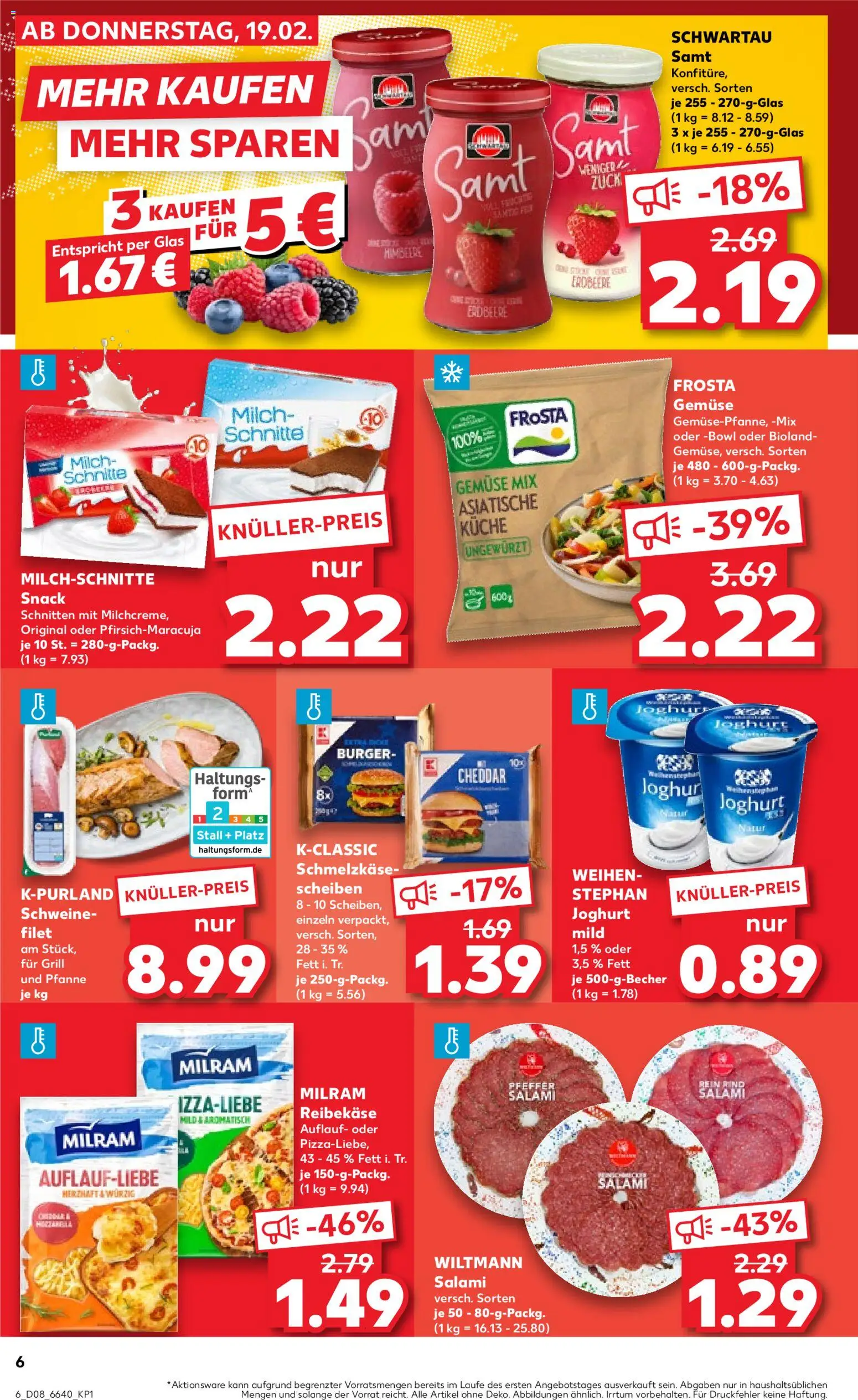 Kaufland Prospekt 	 – gültig ab 19.02.2026 | Seite: 6 | Produkte: Burger, Pfeffer, Salami, Reibekase