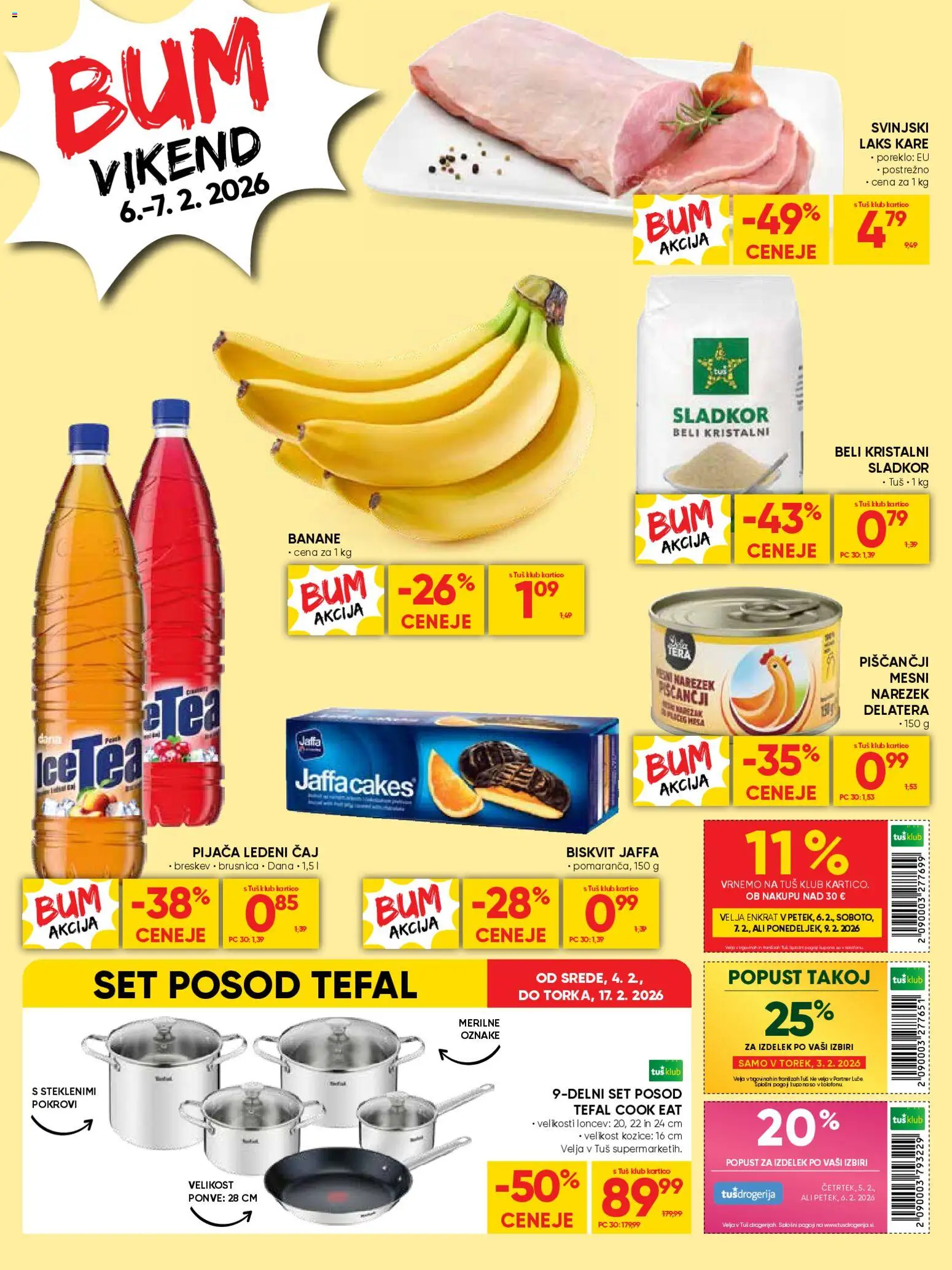 Novi Tuš katalog ponudbe – veljaven od 04.02.2026 | Stran: 16 | Izdelki: Narezek, Banane, Caj, Sladkor