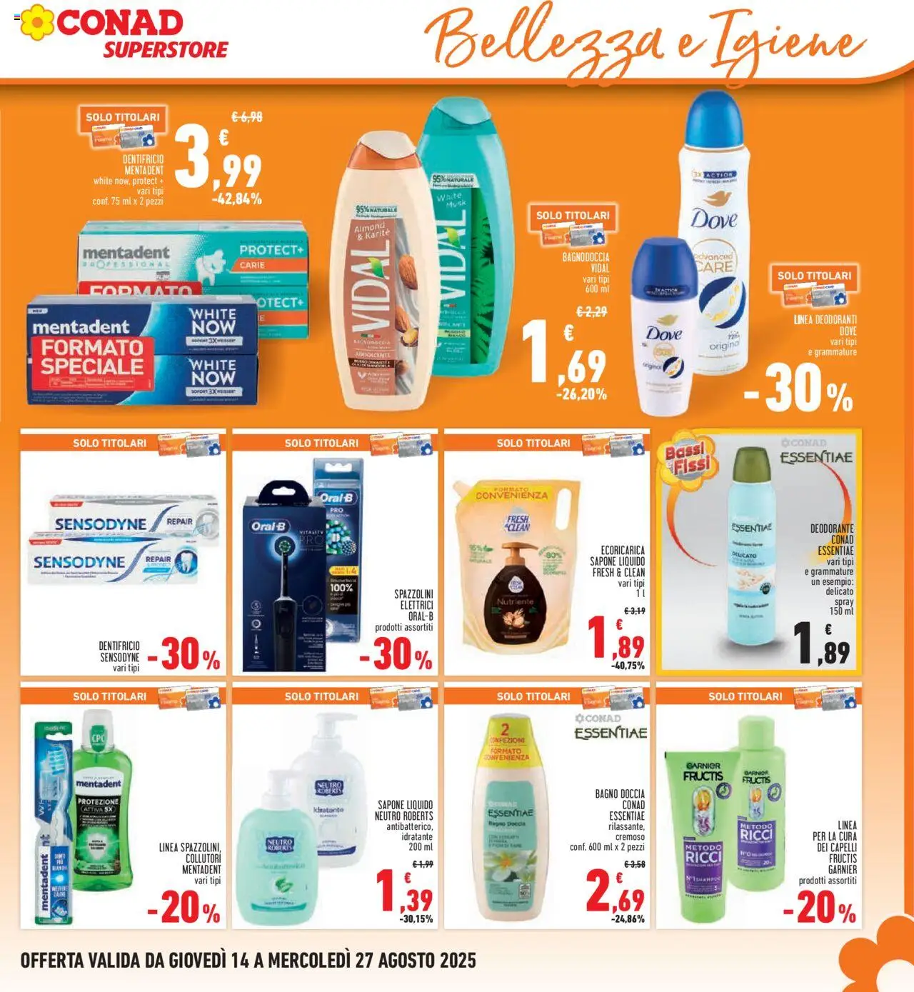 Volantino Conad del 14.08.2025 | Pagina: 21 | Prodotti: Sapone, Deodorante, Dentifricio, Doccia