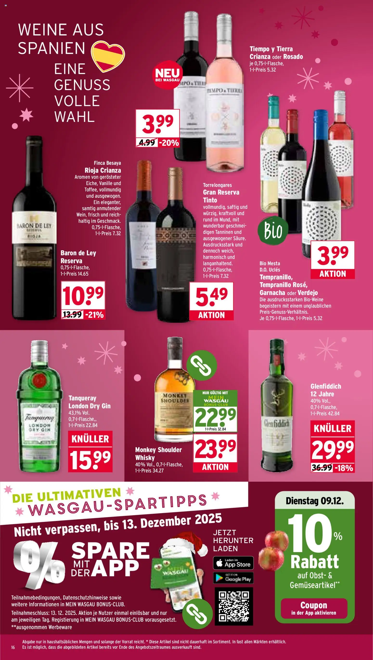 Wasgau Prospekt 	 – gültig ab 08.12.2025 | Seite: 16 | Produkte: Whisky, Obst, Gin