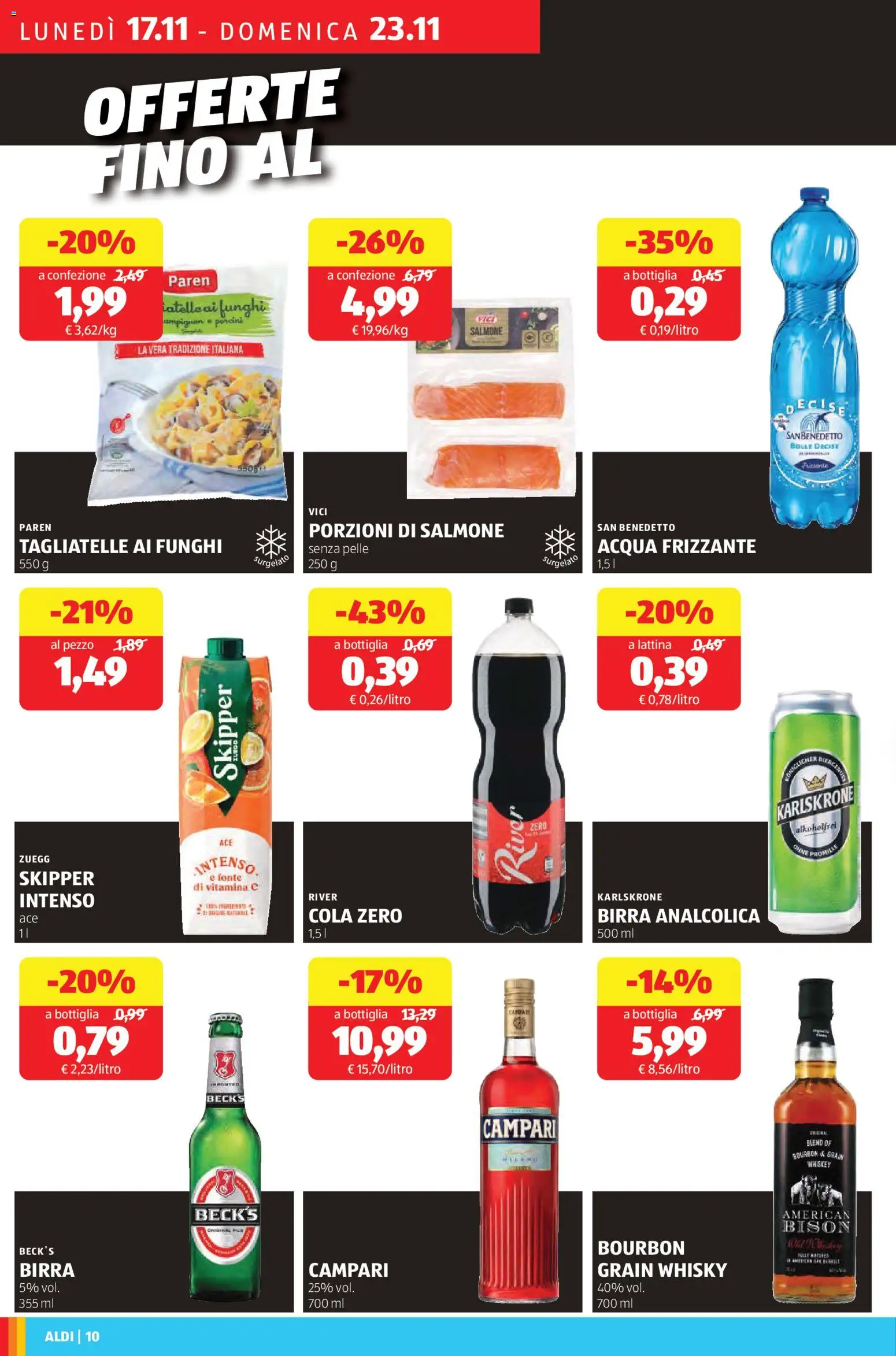 Volantino Aldi del 17.11.2025 | Pagina: 12 | Prodotti: Birra, Salmone, Bourbon, Funghi