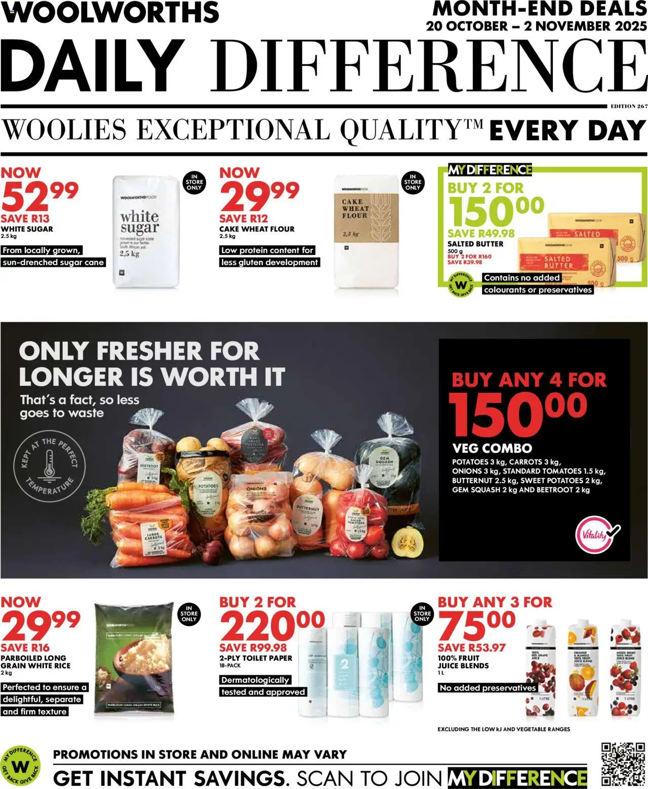 New Woolworths catalogue – valid from 20.10.2025 | Page: 1 | Products: Tomatoes, Desmaquilante, Onions, Sugar