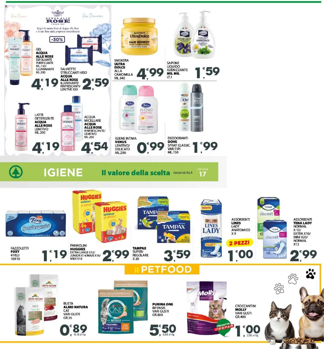 Volantino Eurospar del 29.09.2025 | Pagina: 17 | Prodotti: Illuminante, Pannolini, Intimo, Acqua