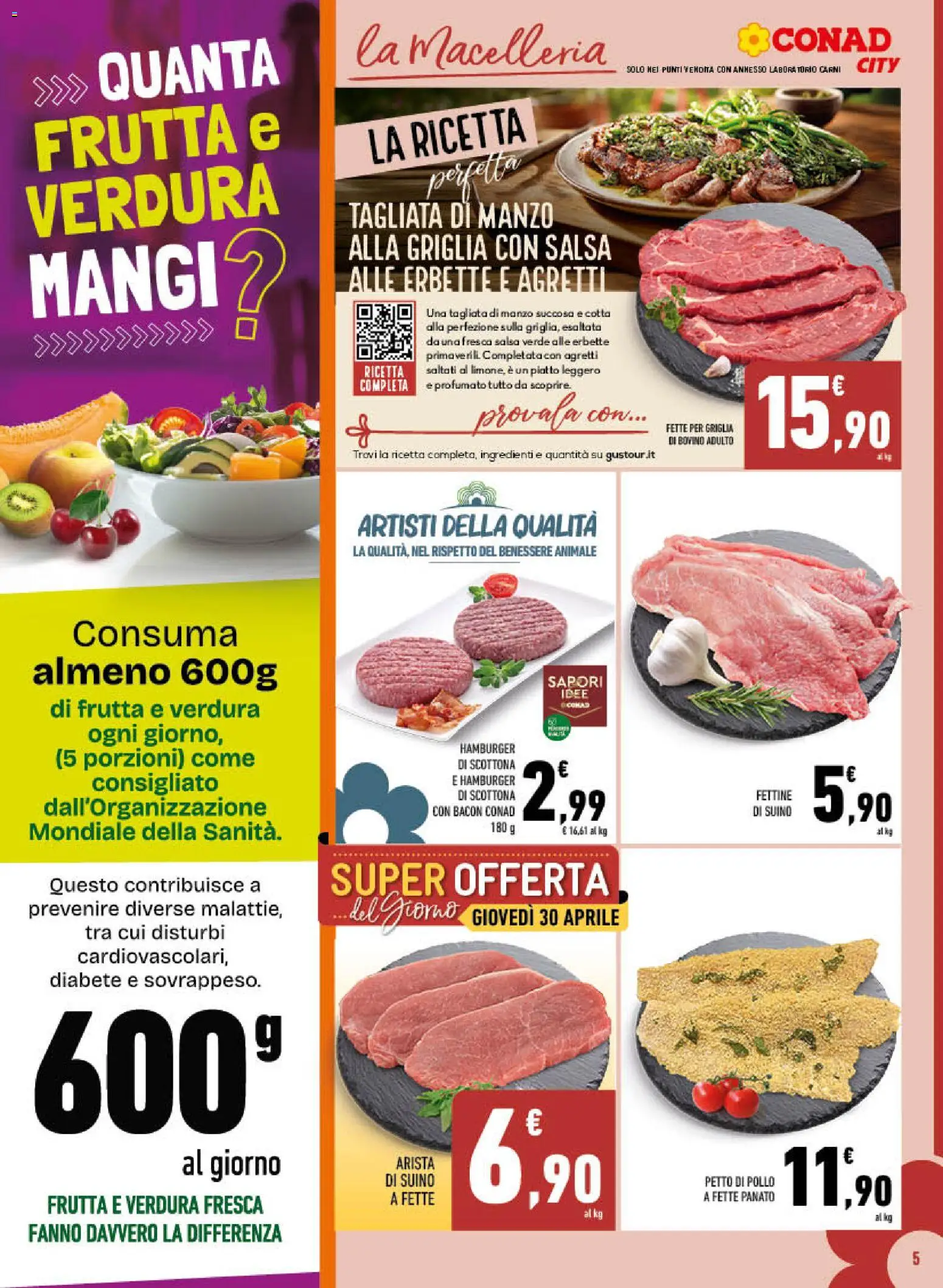 Volantino Conad del 22.04.2026 | Pagina: 5 | Prodotti: Bovino, Petto di Pollo, Salsa, Piatto