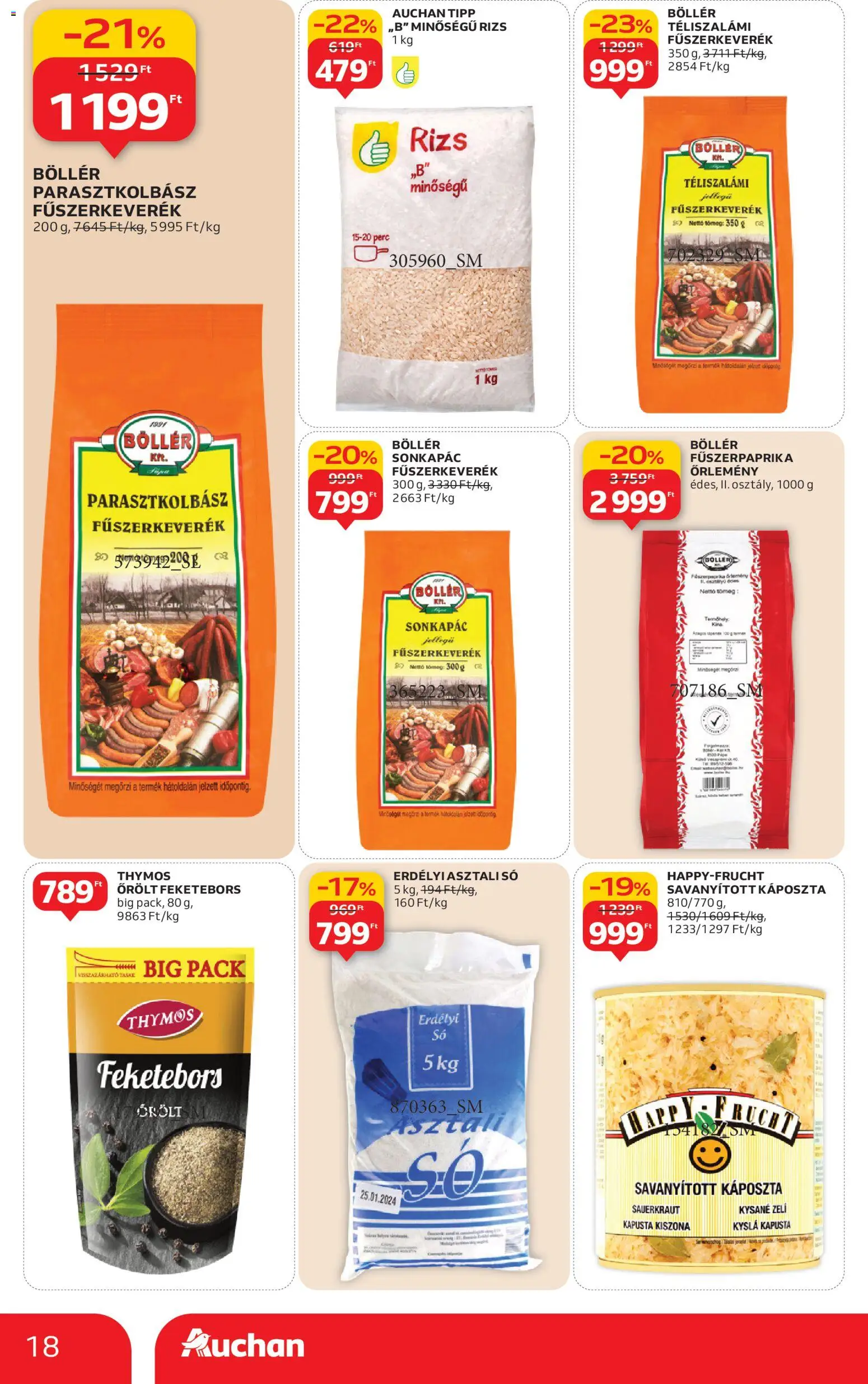 Auchan akciós ujság - amely érvényes a következő dátumtól: 08.01.2026 | Oldal: 18 | Termékek: Káposzta, Fűszerkeverék, Téliszalámi, Só