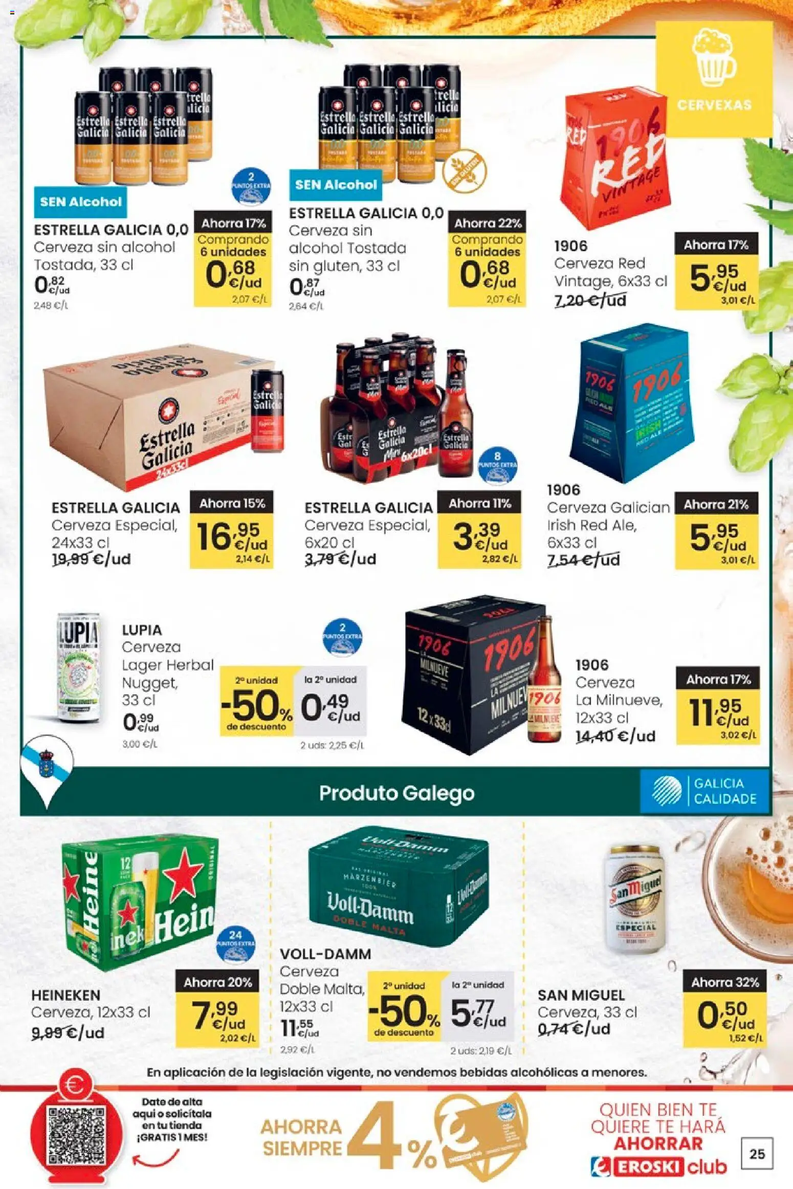 Eroski - Adiántate ao Nadal │ válido desde el 13.11.2025 | Página: 25 | Productos: Cerveza sin alcohol, Cerveza, Té, Σπανάκι