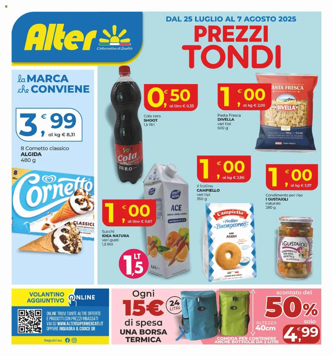 Volantino Alter Discount del 25.07.2025 | Pagina: 1 | Prodotti: Cornetto, Carota, Panna, Borsa