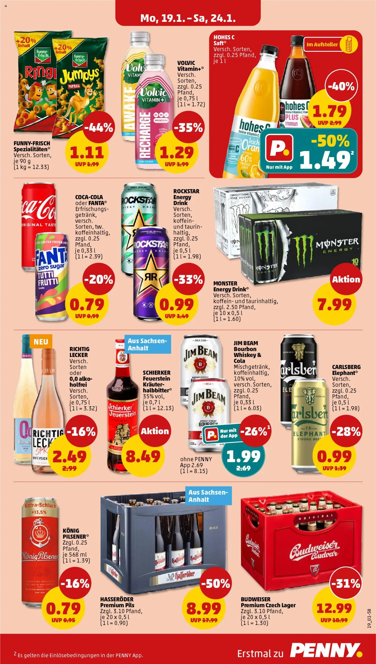 Penny Prospekt 	 – gültig ab 19.01.2026 | Seite: 21 | Produkte: Jim beam, Fanta, Monster, Hasseröder