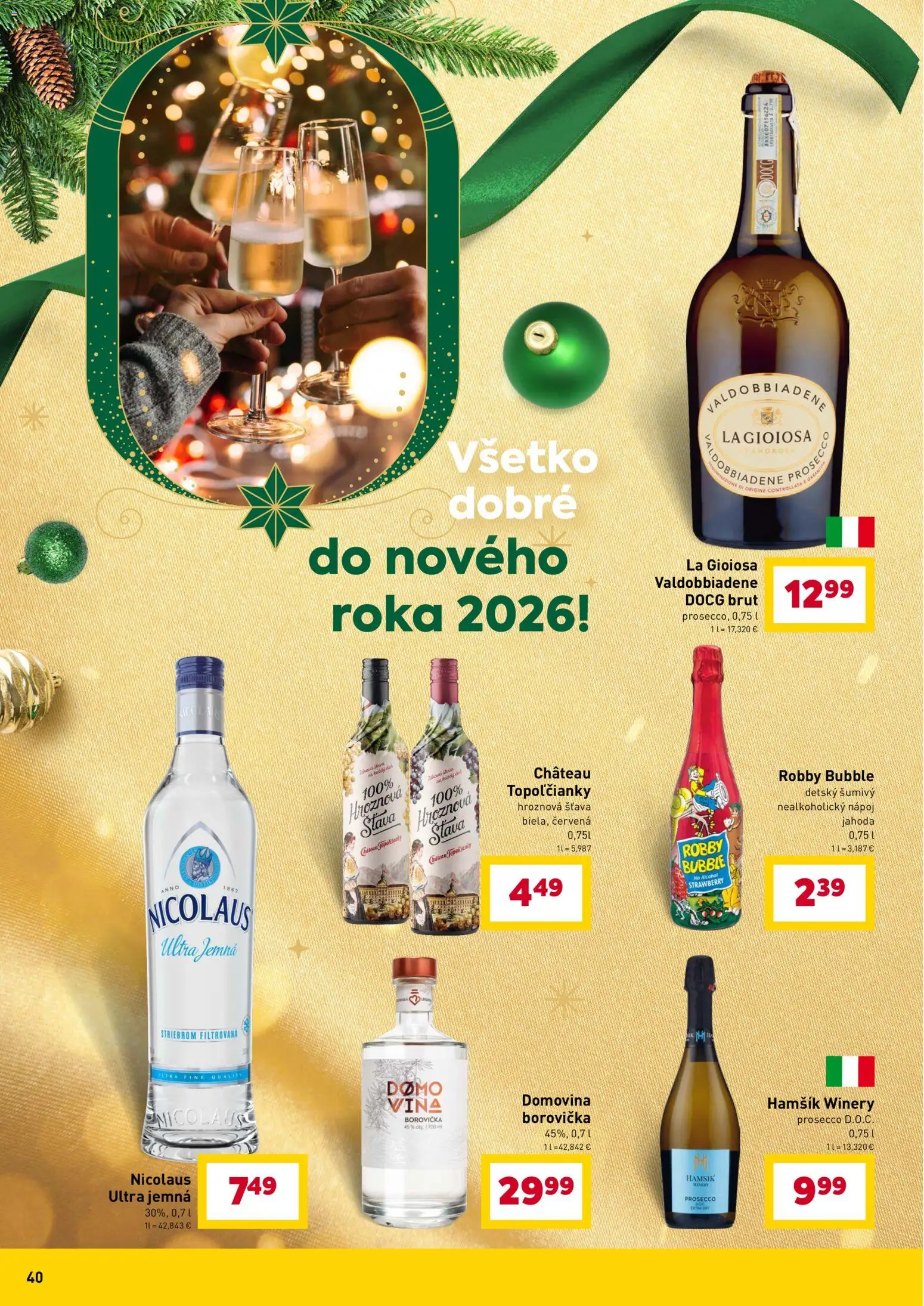 Nové Billa akcie – leták je platný od 10.12.2025 | Strana: 40 | Produkty: Prosecco, Borovička, Flora