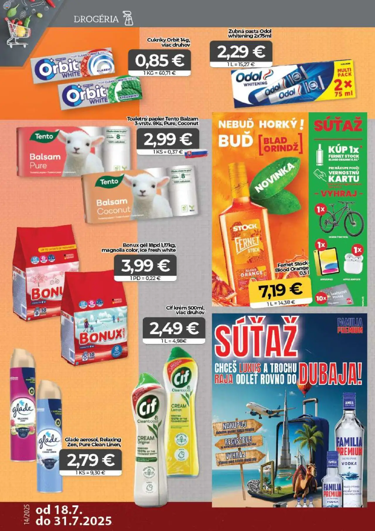 CBA Komfos leták │ platný od 18.07.2025 | Strana: 14 | Produkty: Vodka, Bonux, Fernet Stock, Cif