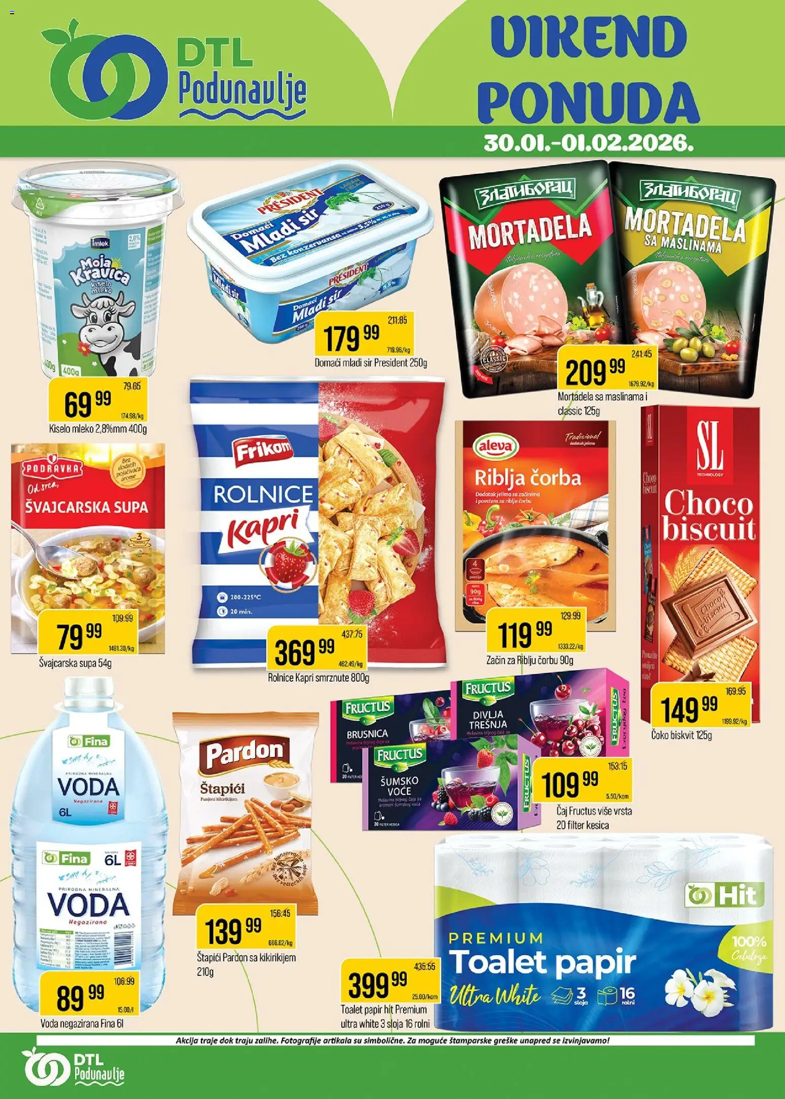 Podunavlje katalog - važi od 30.01.2026 | Strana: 1 | Proizvode: Šlag, Kiselo mleko, Podravka, Mineralna voda