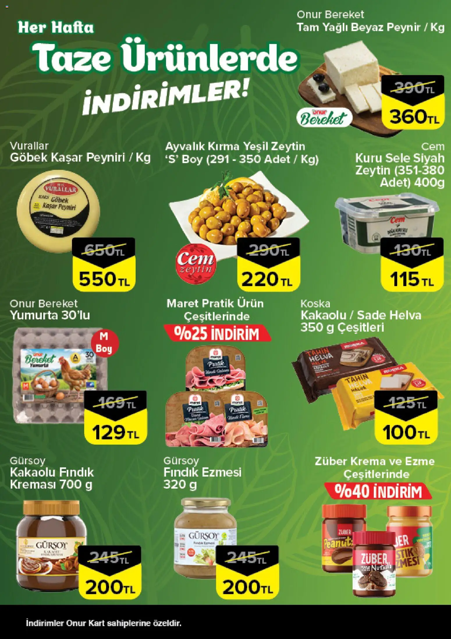 Onur Market - Taze Ürünlerde İndirimler - İstanbul & Trakya - 16.04.2026 tarihinden itibaren geçerlidir | Sayfa: 2 | Ürünler: Peynir, Yumurta, Fındık, Krema