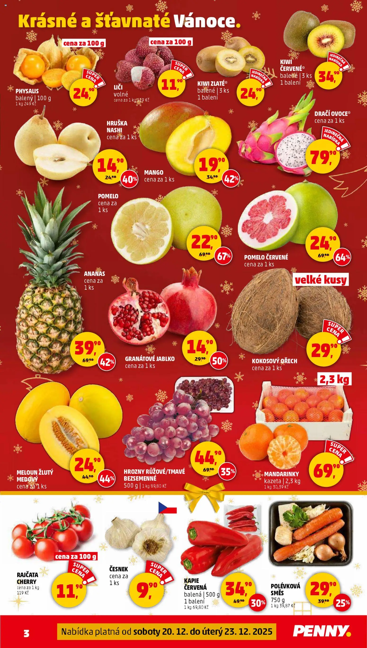 Penny Market leták - Čtvrtečník od 20.12.2025 | Strana: 3 | Produkty: Pomelo, Rajčata, Mandarinky, Meloun žlutý