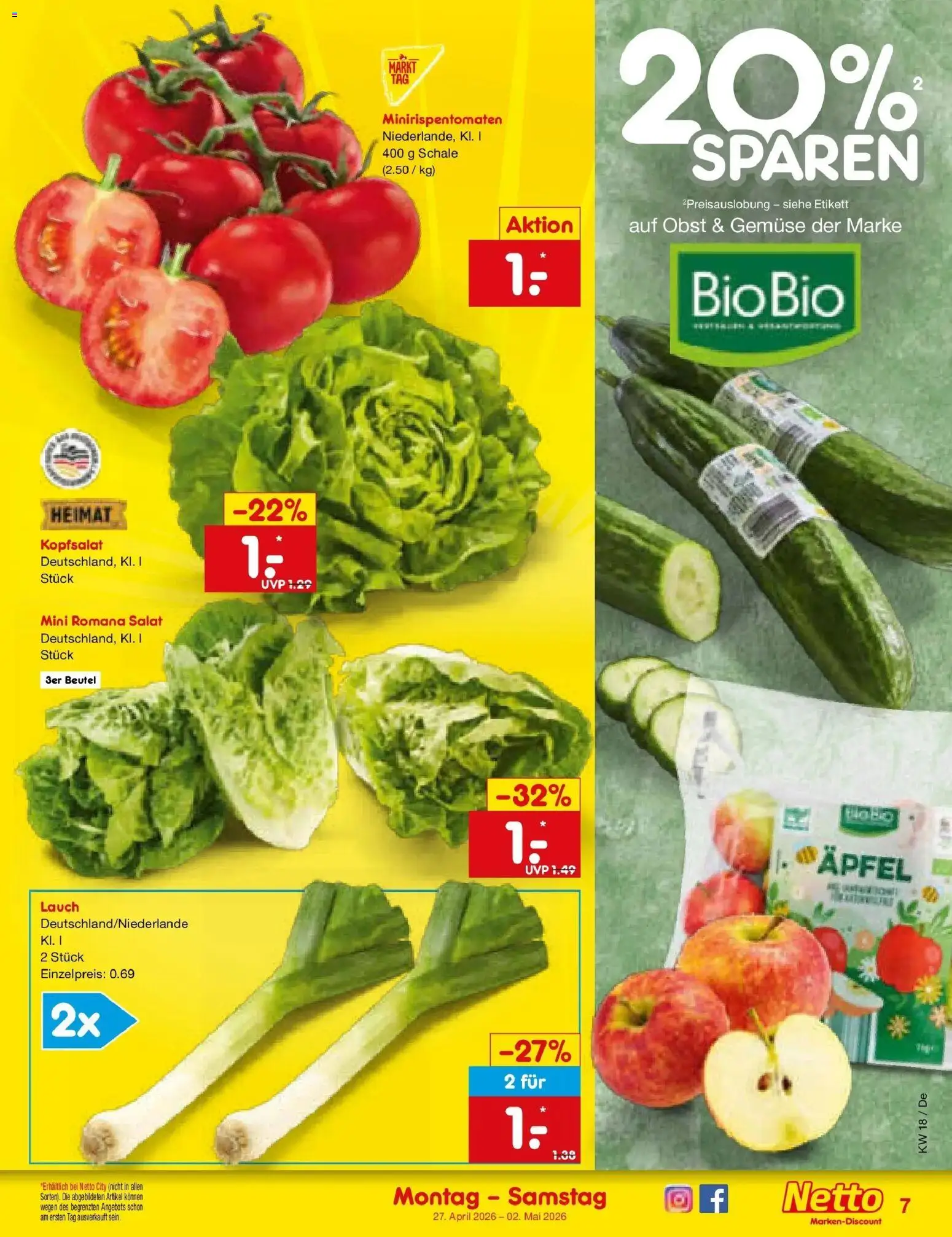 Netto Marken-Discount Prospekt Thierhaupten	 – gültig ab 27.04.2026 | Seite: 9 | Produkte: Äpfel, Gemüse, Obst, Salat
