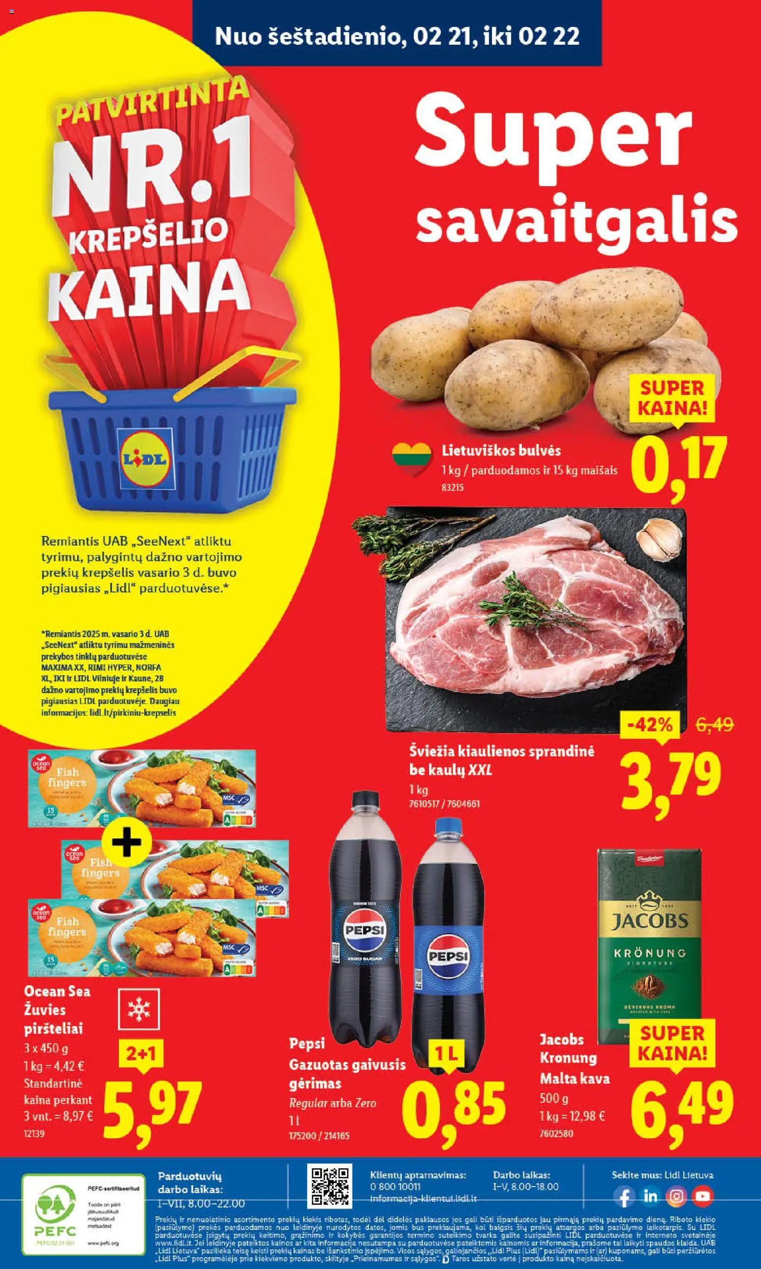 LIDL akcijos nuo 16.02.2026 | Puslapis: 41 | Prekių: Kiaulienos, Bulvės, Kava, Krepšelis