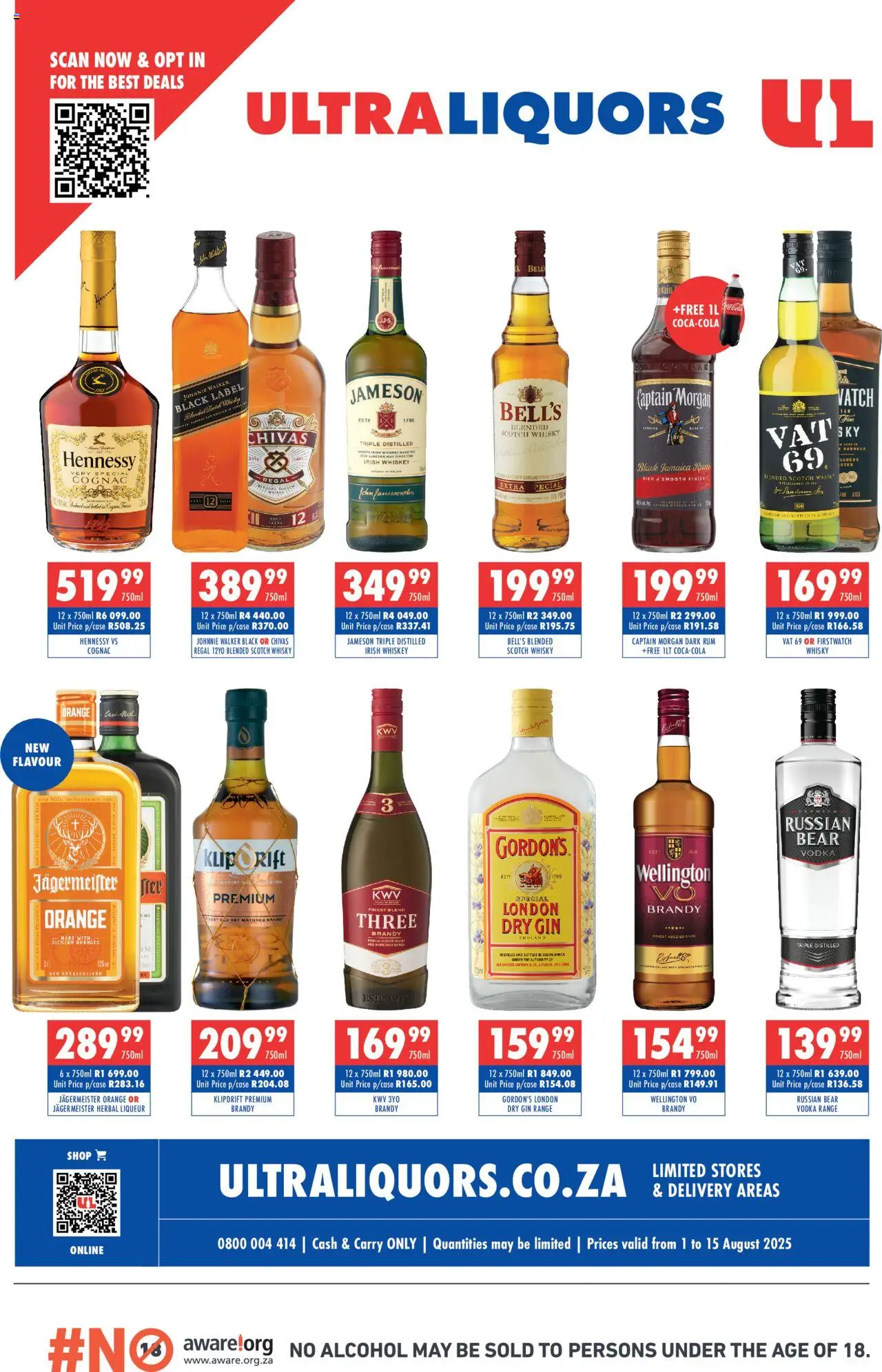 Ultra Liquors Specials │ valid from 01.08.2025 | Page: 1 | Products: Gin, Vodka, Whiskey, Ensalada de quino