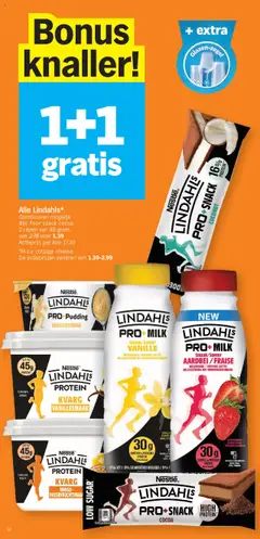 LINDAHLS PRO+ MILK Aardbei/Fraise, Strawberry flavored protein milk drink. - Voorbeeld van een folder van Albert Heijn, geldig van 13.10.2025 | Pagina: 12