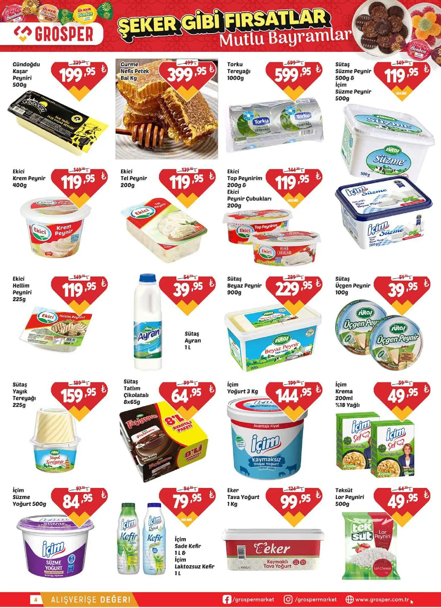 Grosper Katalog - 13.03.2026 tarihinden itibaren geçerlidir | Sayfa: 4 | Ürünler: Peynir, Yoğurt, Ekici, Şeker