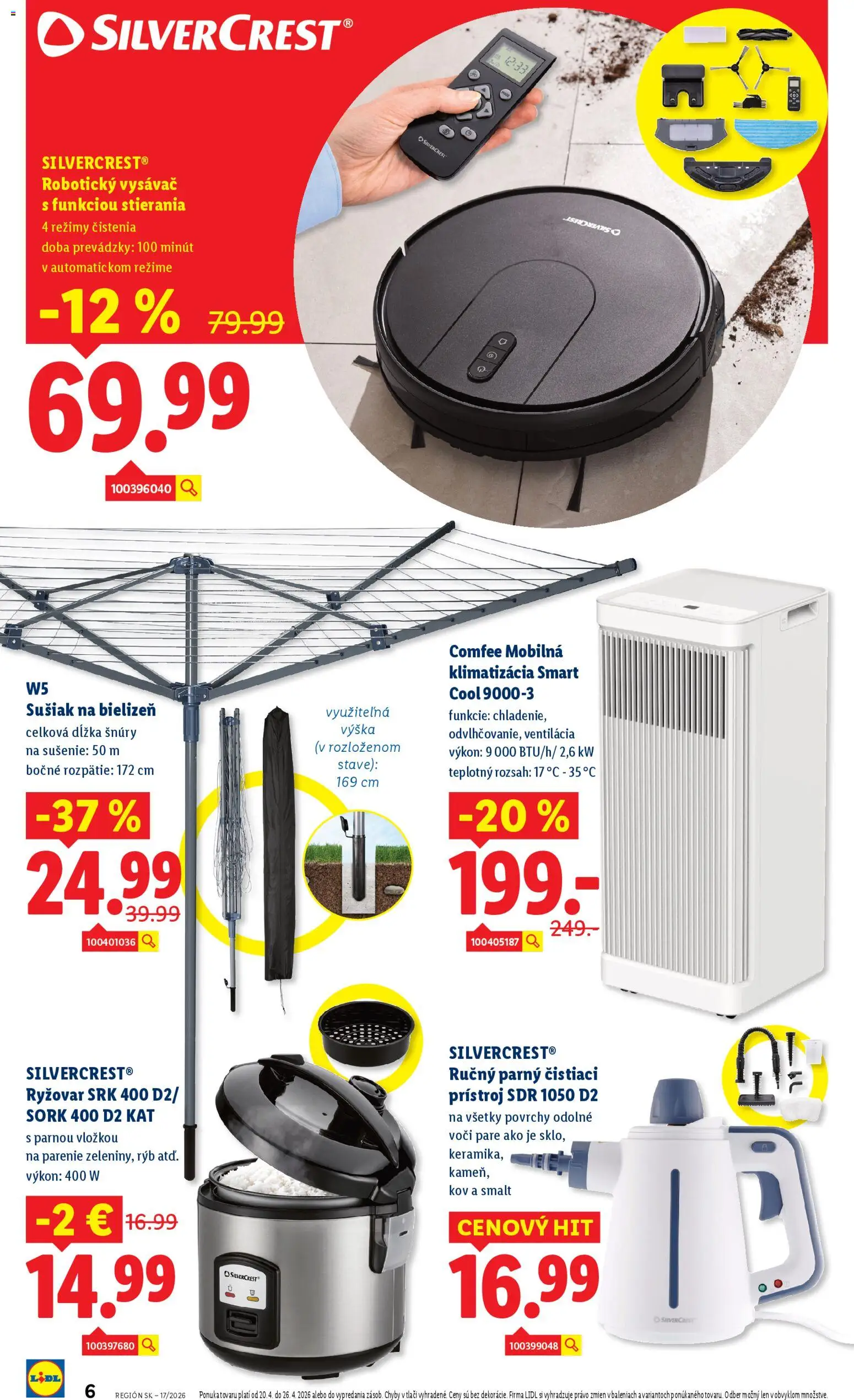 Nové Lidl akcie – leták je platný od 20.04.2026 | Strana: 6 | Produkty: Mobilná klimatizácia, Robotický vysávač, Klimatizácia, Vysávač