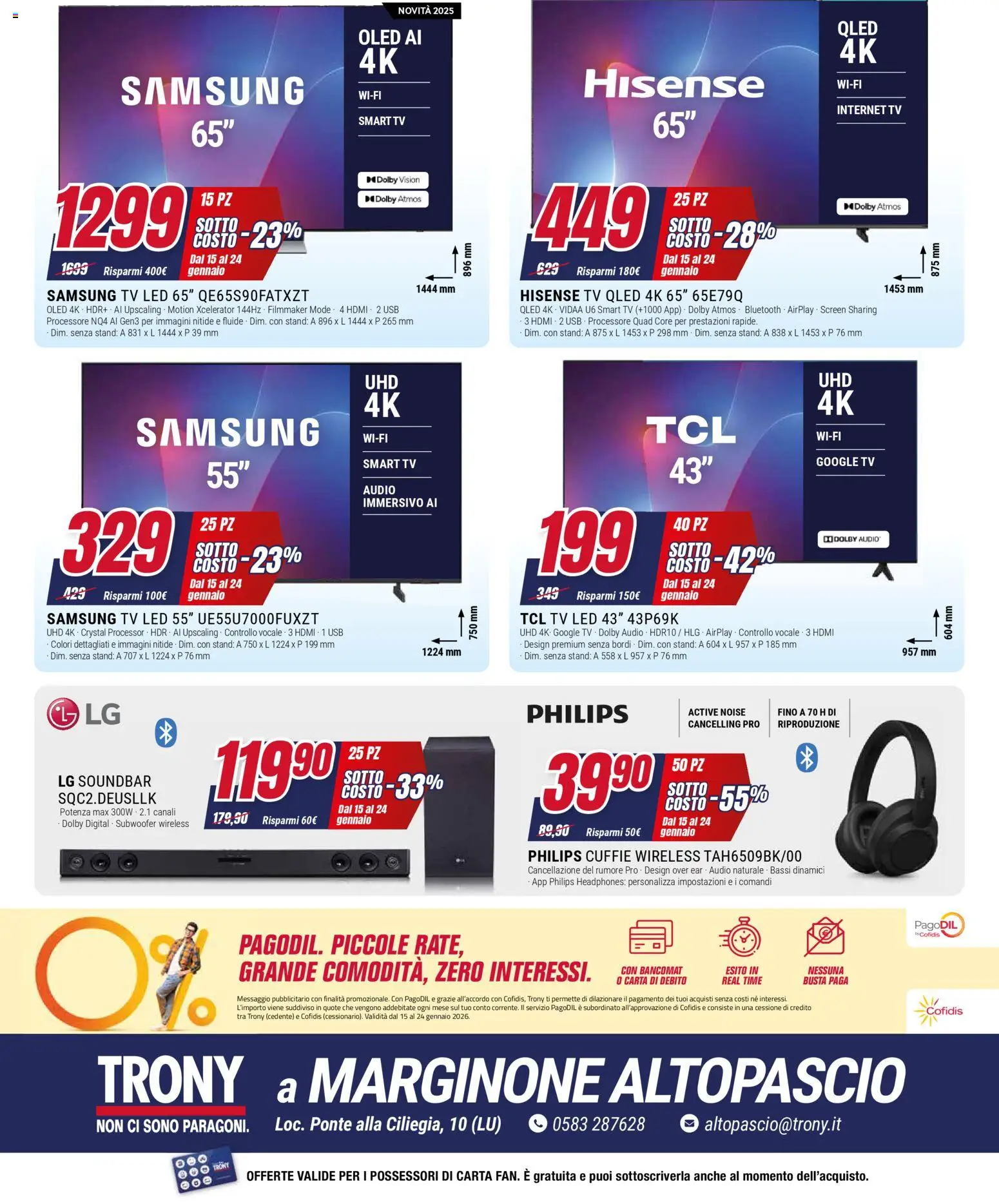 Volantino Trony del 15.01.2026 | Pagina: 8 | Prodotti: smart TV, Soundbar, Audio, USB