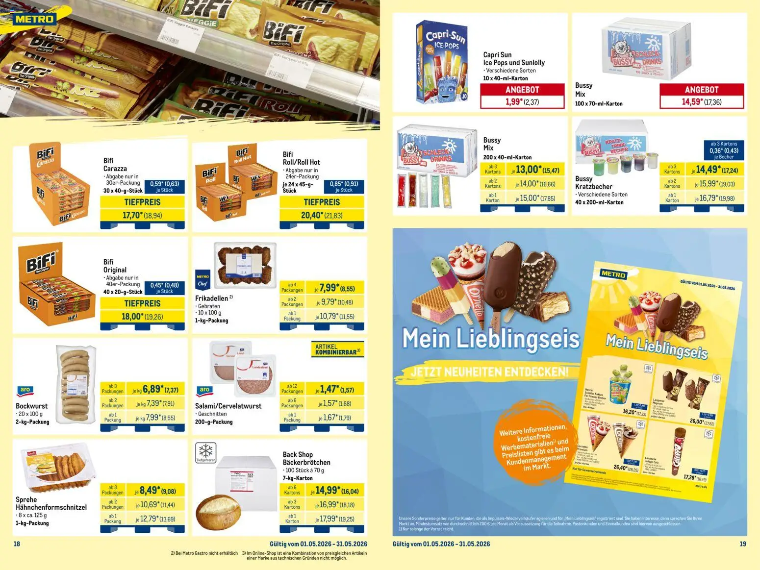 Metro Monats-Mix – gültig ab 01.05.2026 | Seite: 10 | Produkte: Bockwurst, Capri sun, Cola, Bifi