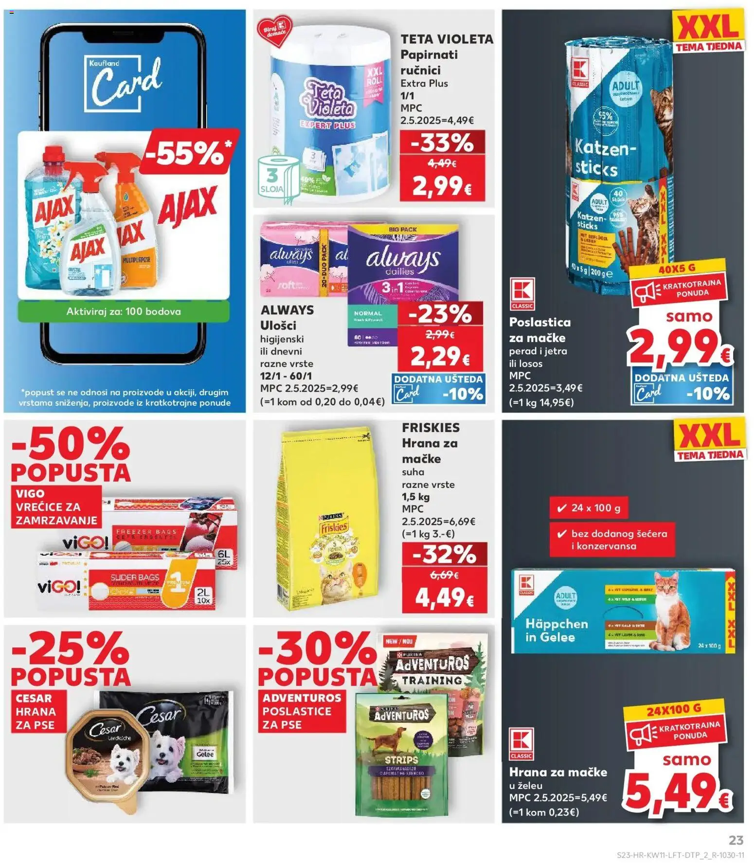 Kaufland katalog | vrijedi od 10.03.2026 | Stranica: 23 | Proizvodi: Hrana za pse, Vrećice za zamrzavanje, Violeta, Ajax