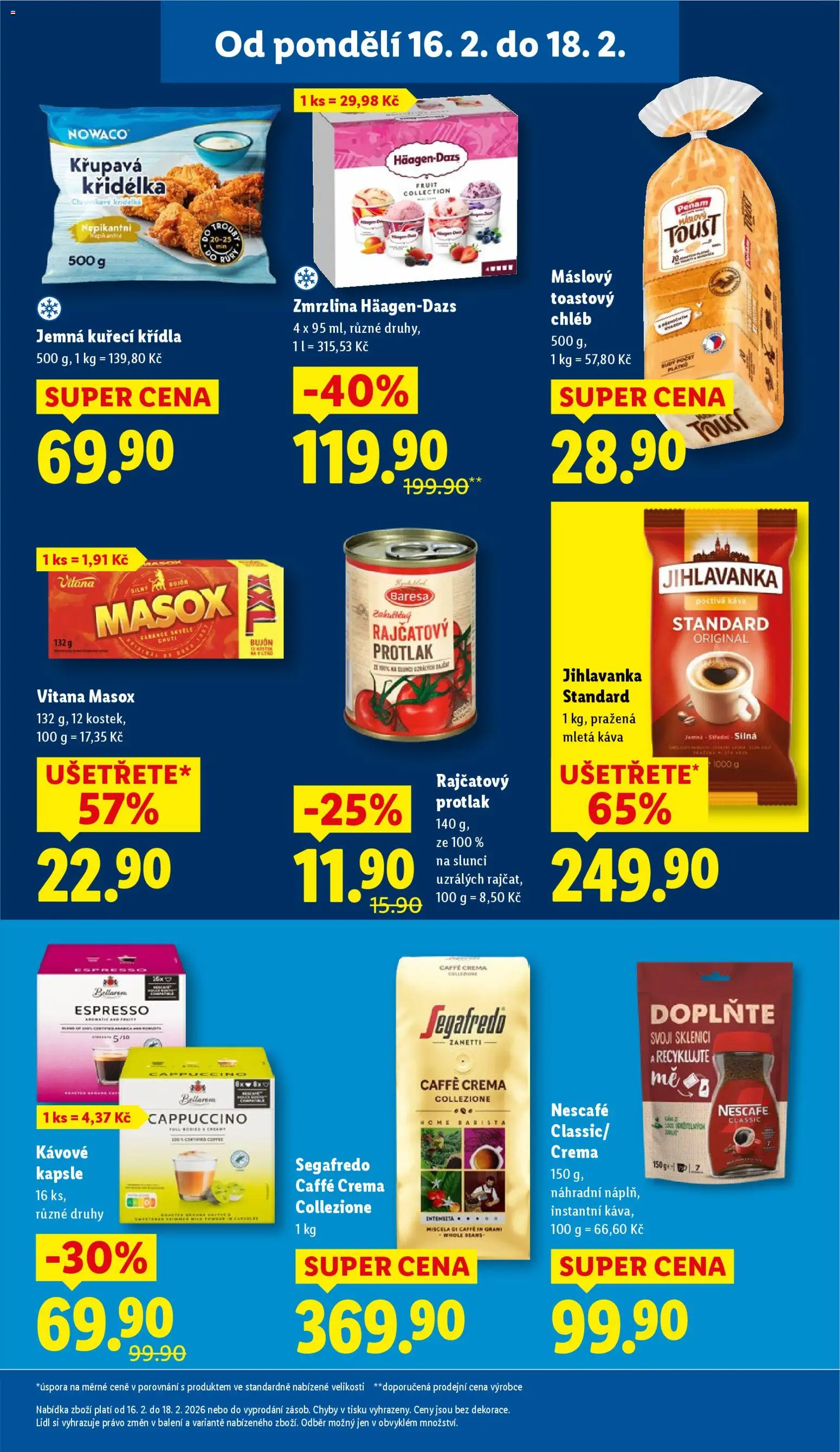 Lidl leták od 16.02.2026 | Strana: 23 | Produkty: Jihlavanka, Nescafé, Kuřecí Křídla, Mletá káva