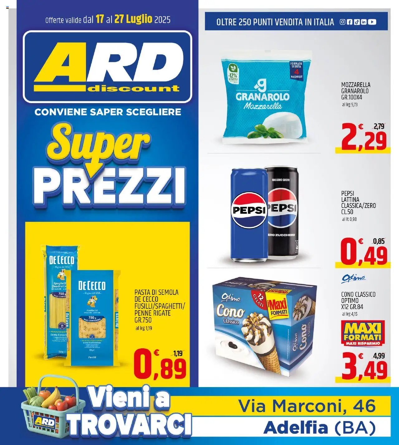 Volantino ARD Discount del 17.07.2025 | Pagina: 1 | Prodotti: Zucchero, Pasta, Fusilli, Penne