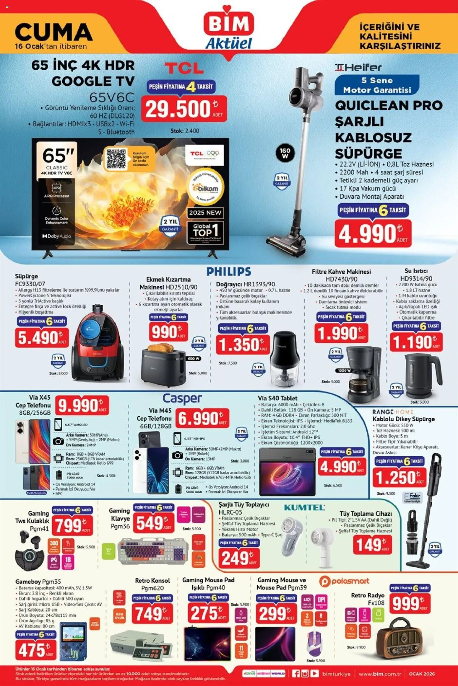 BİM Katalog Cuma - 16.01.2026 tarihinden itibaren geçerlidir | Sayfa: 1 | Ürünler: Şarj kablosu, TV, Radyo, Kulaklık