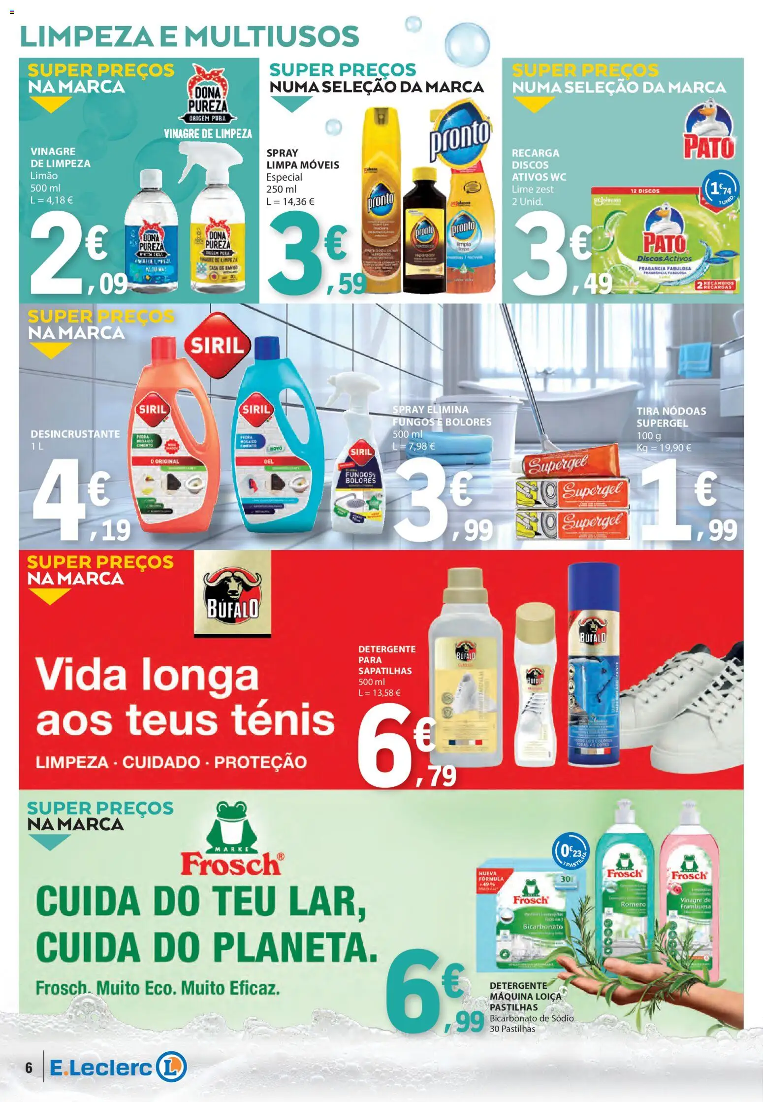 E.Leclerc Especial Limpeza do Lar │ válido de 11.11.2025 | Página: 6 | Produtos: Bicarbonato de sódio, Limpa móveis, Casa de banho, Sapatilhas