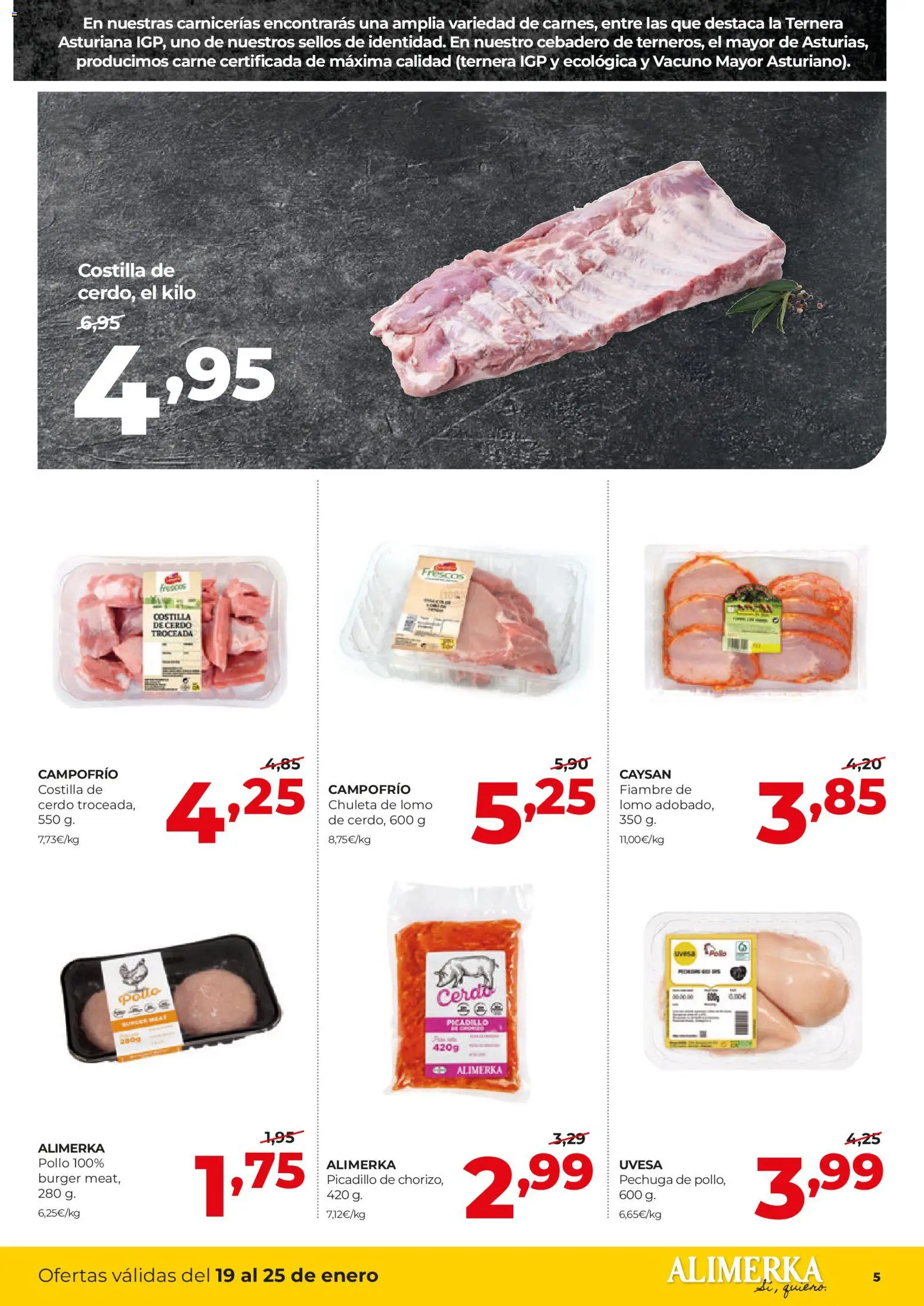 Alimerka folleto Castilla y León │ válido desde el 19.01.2026 | Página: 5 | Productos: Cerdo, Costilla de cerdo