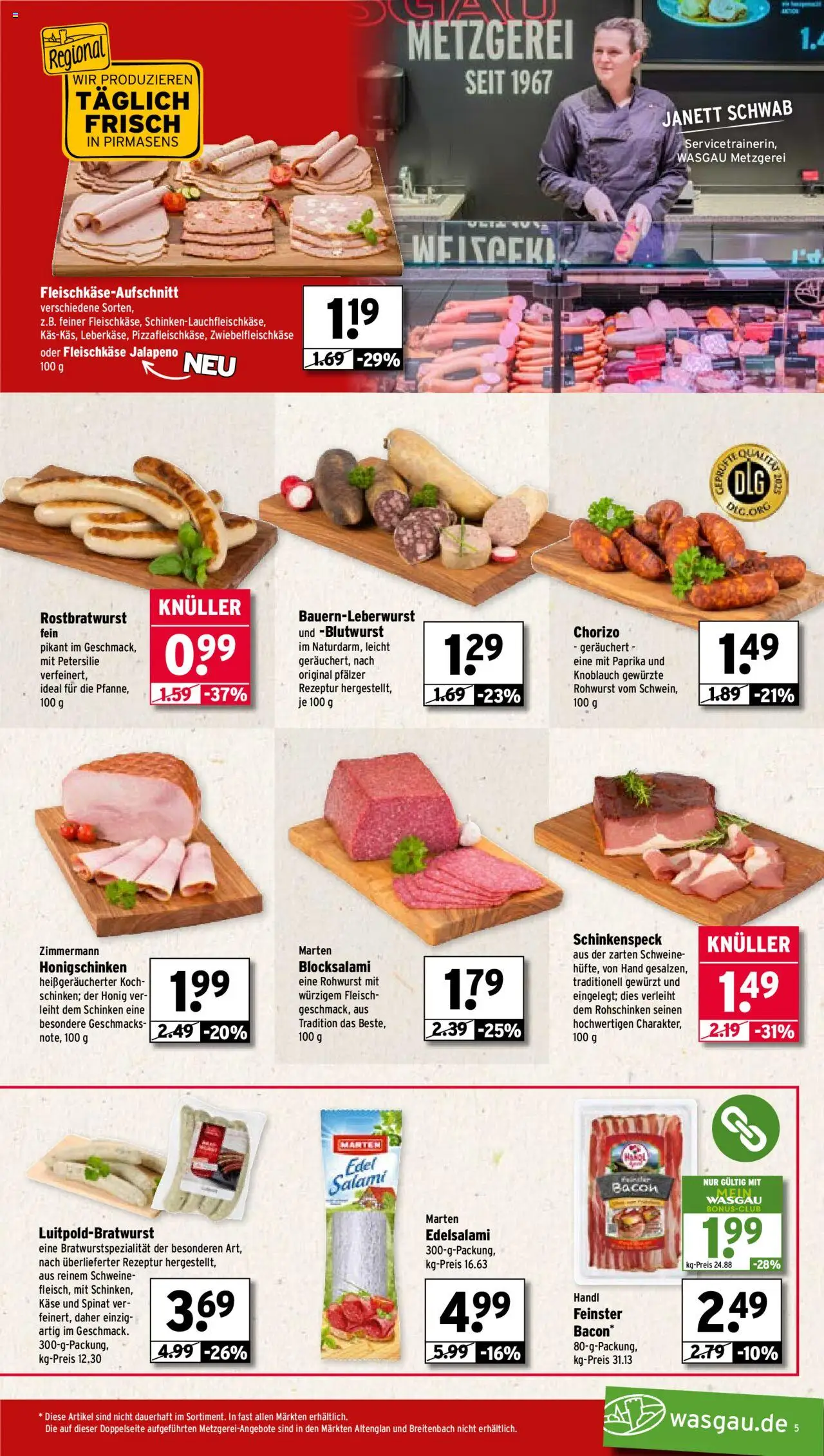 Wasgau Prospekt 	 – gültig ab 29.09.2025 | Seite: 5 | Produkte: Paprika, Salami, Schinken, Fleisch
