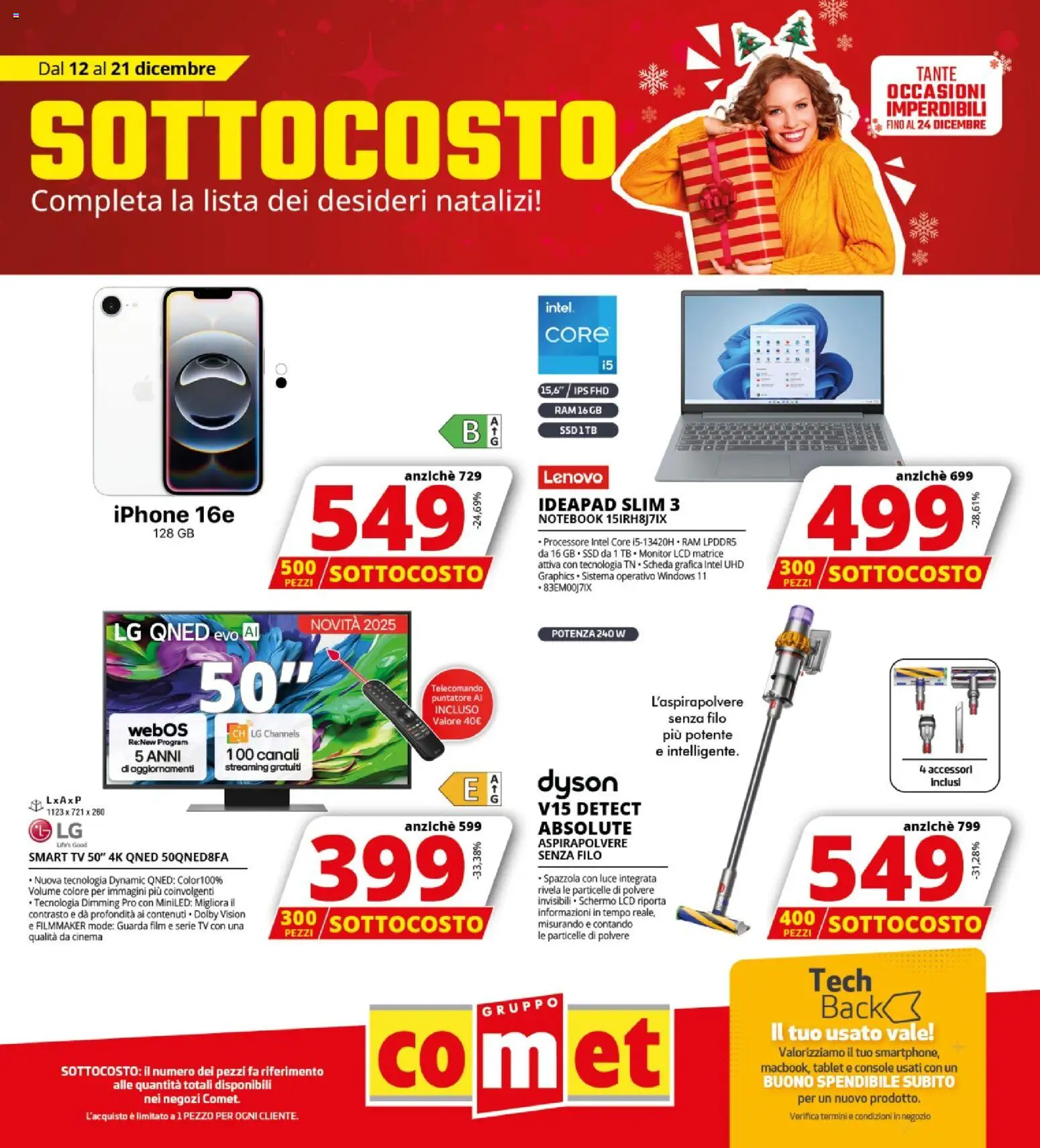 Volantino Comet del 12.12.2025 | Pagina: 1 | Prodotti: Schermo, Tablet, TV, Aspirapolvere