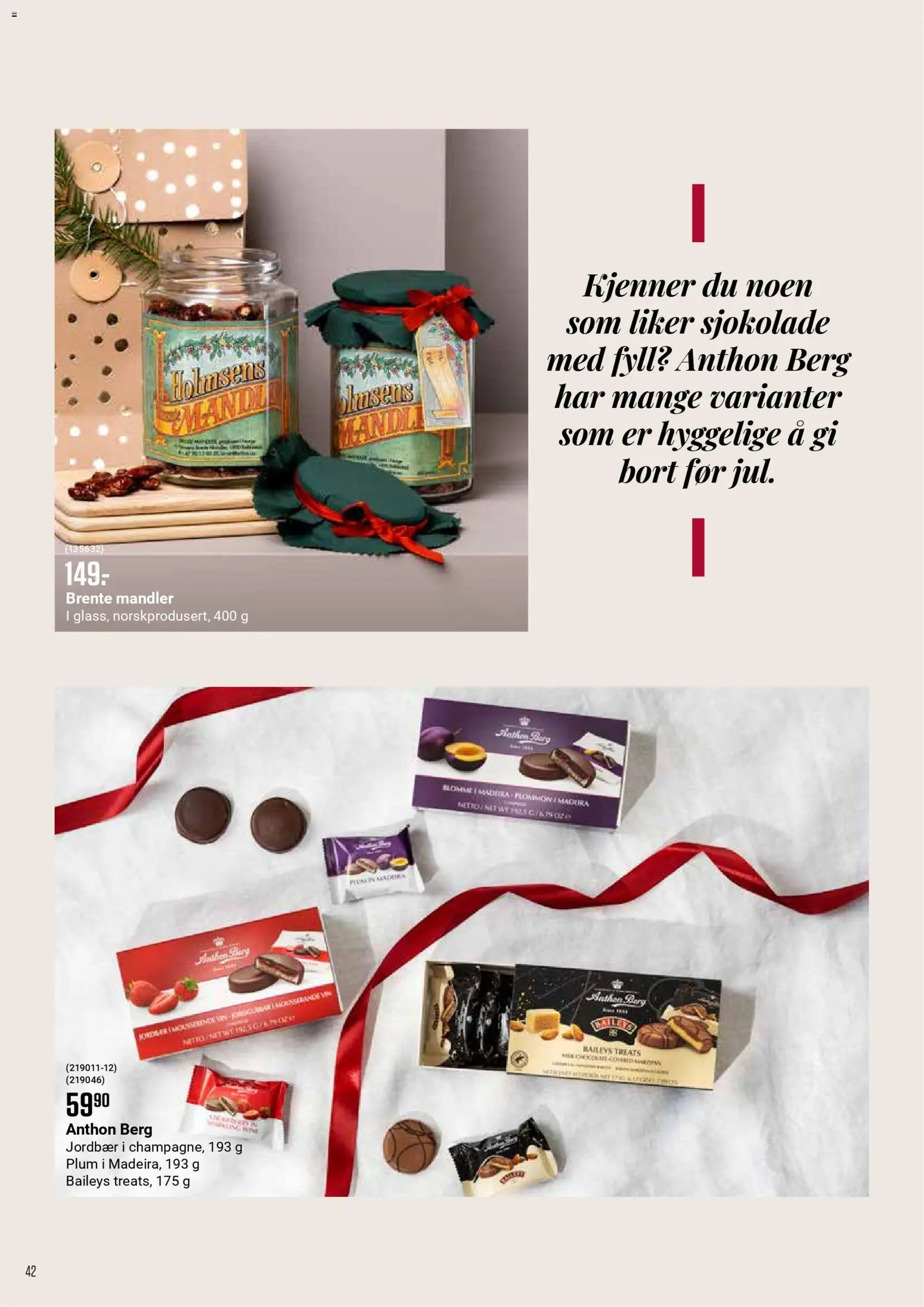 {H1} | Side: 42 | Produkter: Sjokolade, Savon doux, Jordbær, Mandler