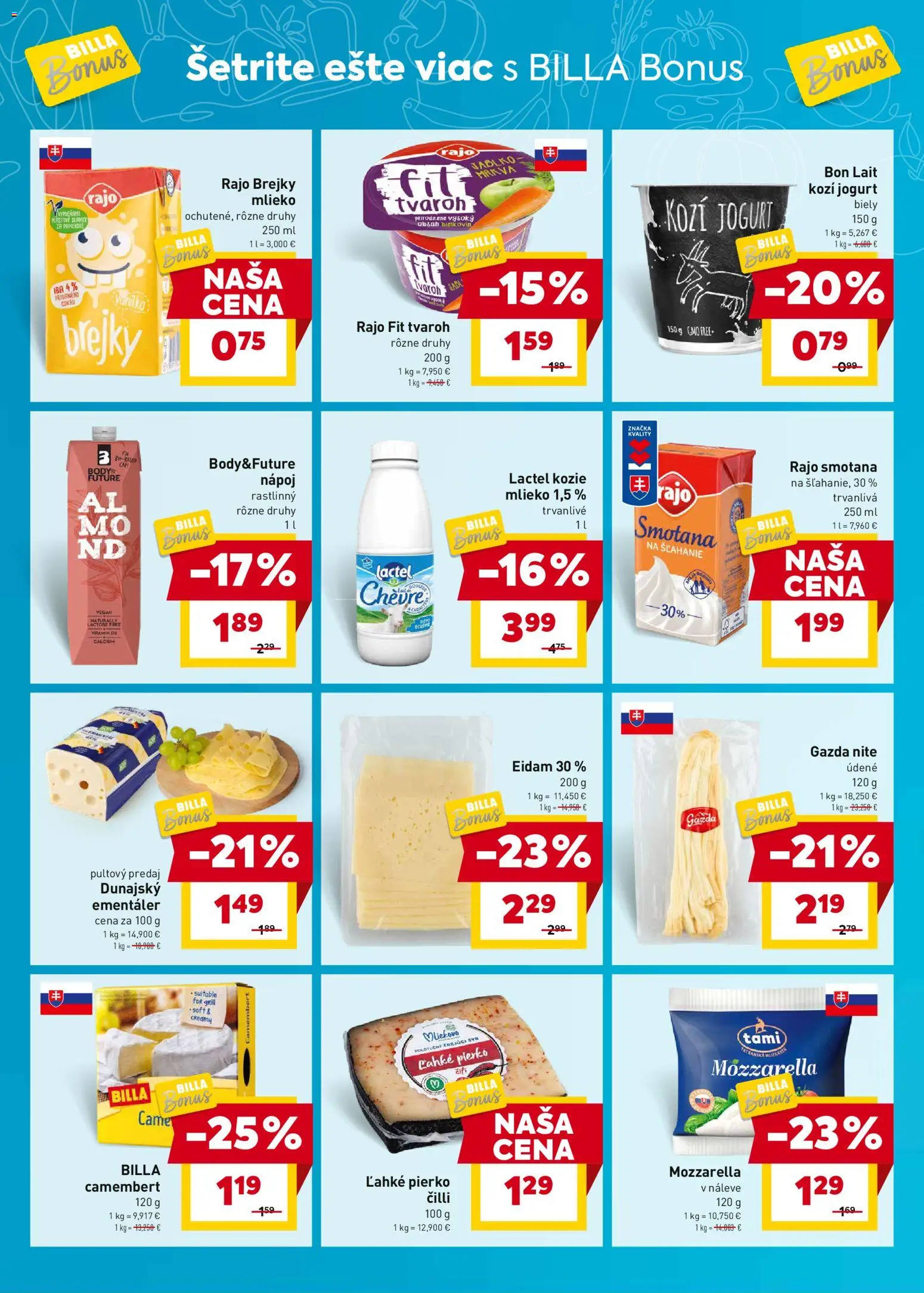 Nové Billa akcie – leták je platný od 07.04.2026 | Strana: 4 | Produkty: Mlieko, Jogurt, Eidam, Tvaroh