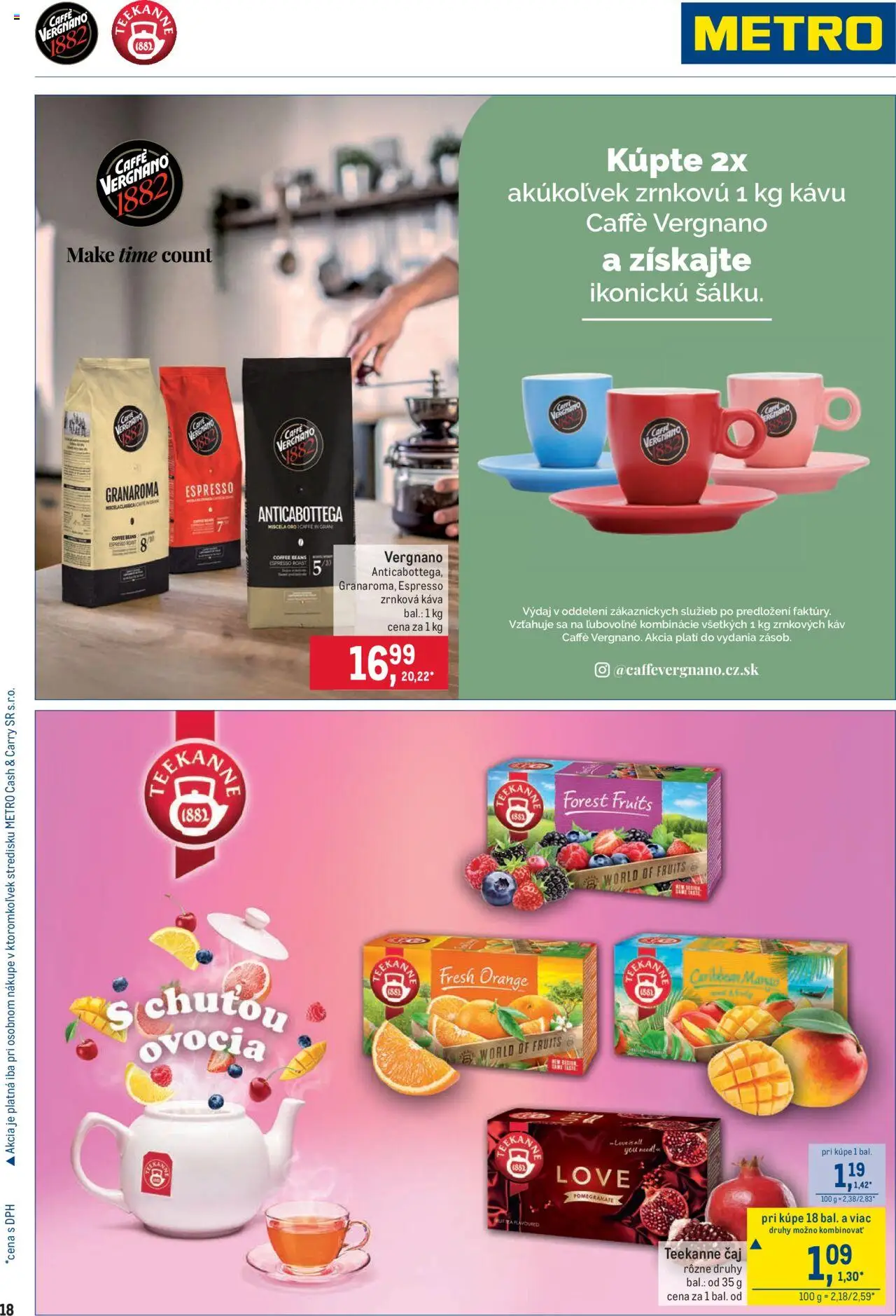 Nové Metro akcie – leták je platný od 27.08.2025 | Strana: 18 | Produkty: Káva, Čaj, Teekanne, Zrnková káva