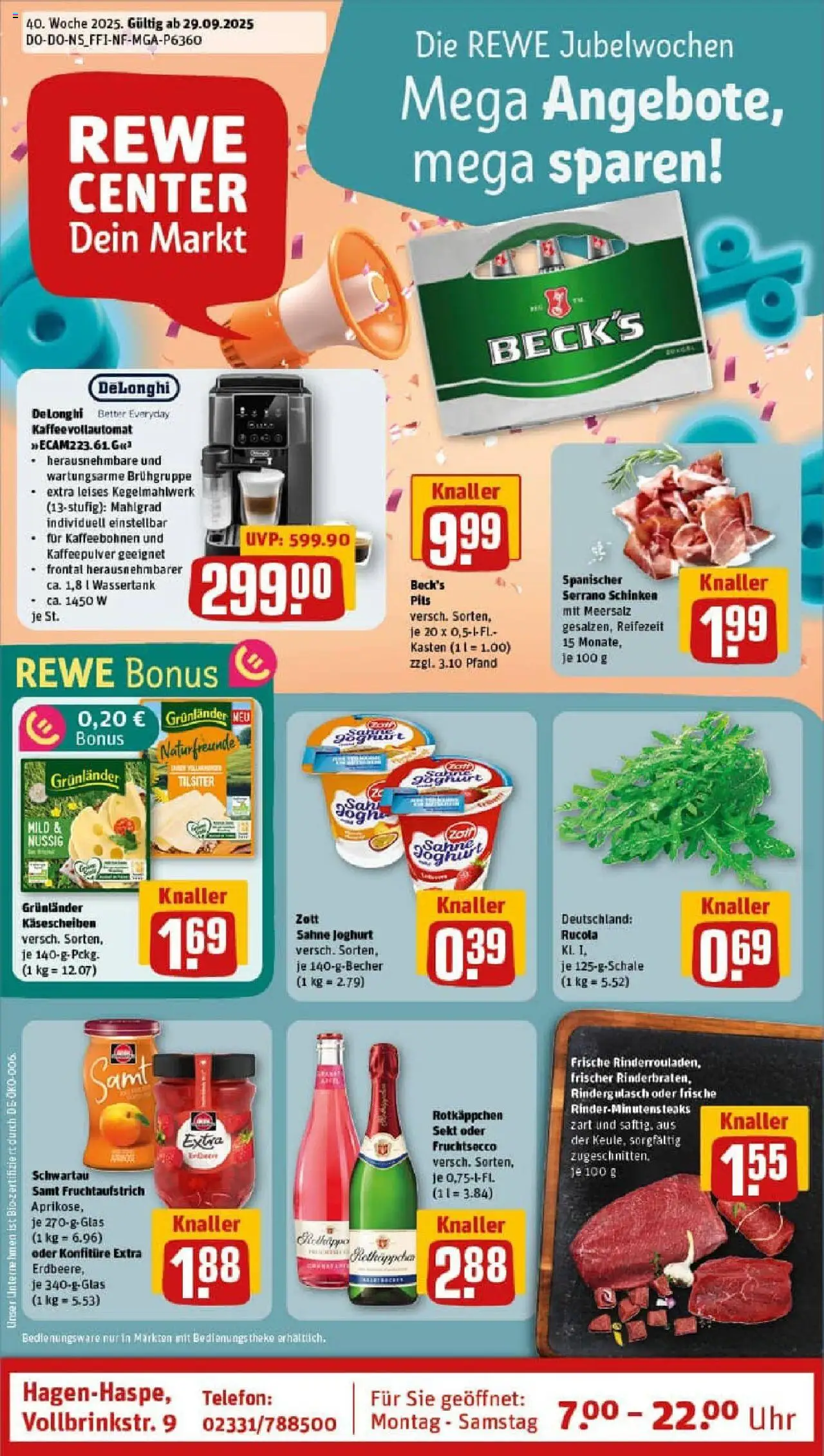 Rewe prospekt Hagen	 – gültig ab 28.09.2025 | Seite: 1 | Produkte: Theke, Fruchtsecco, Rotkäppchen, Sahne