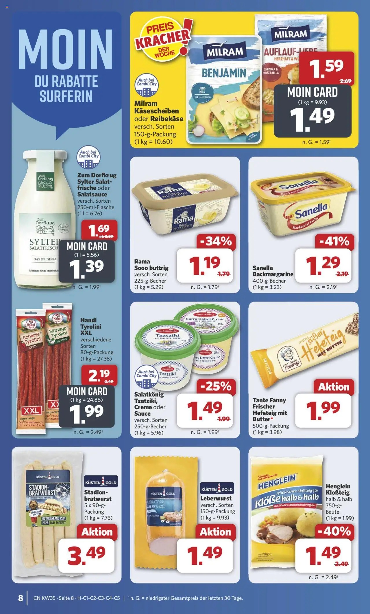 Combi Prospekt 	 - gültig ab dem 25.08.2025 | Seite: 9 | Produkte: Creme, Milram, Reibekase, Salat