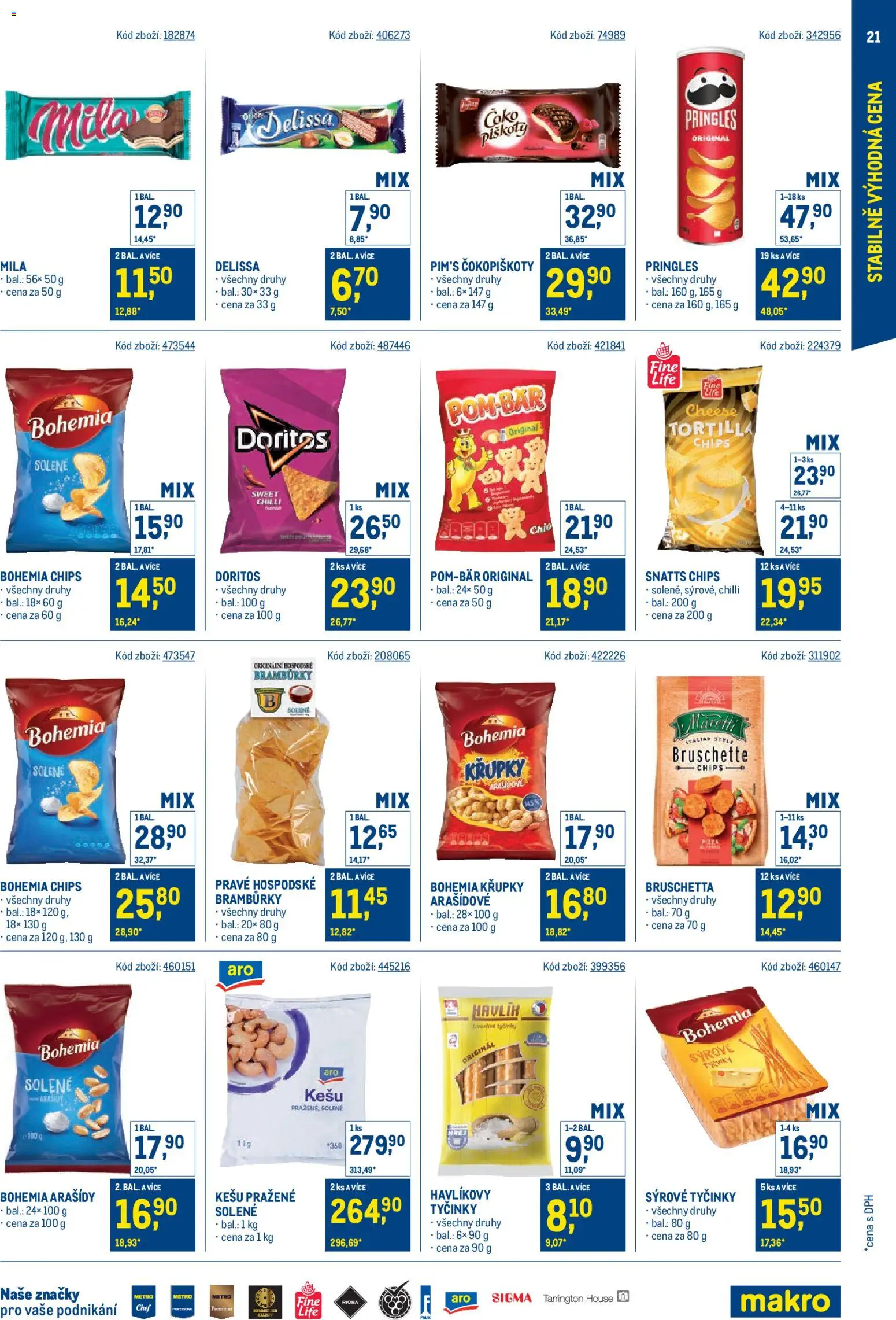 Makro leták - Stabilně výhodná cena od 28.01.2026 | Strana: 21 | Produkty: Bramburky, Pringles, Křupky, Mila