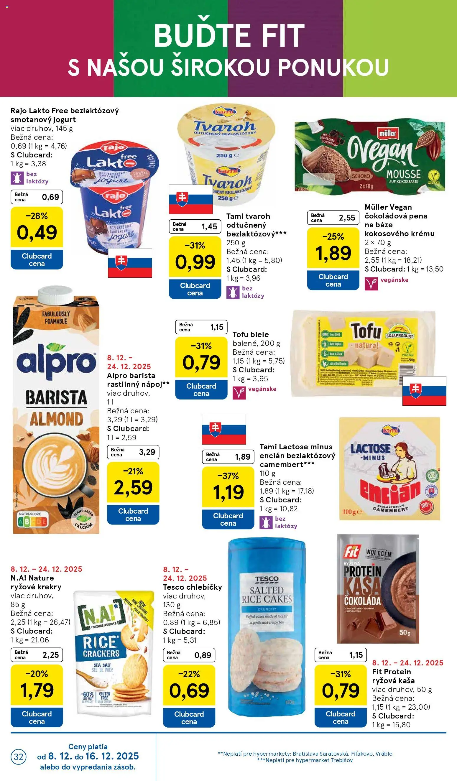 Nové Tesco akcie – leták je platný od 08.12.2025 | Strana: 32 | Produkty: Barista, Tofu, Protein, Čokoláda