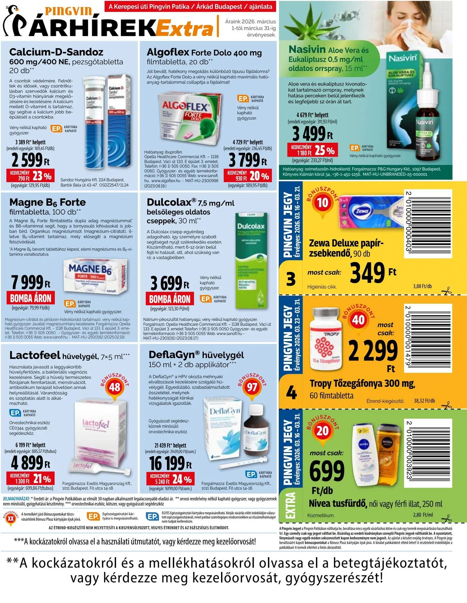 Pingvin Patika akciós ujság - amely érvényes a következő dátumtól: 01.03.2026 | Oldal: 5 | Termékek: Applikátor, Pezsgőtabletta, Aloe vera