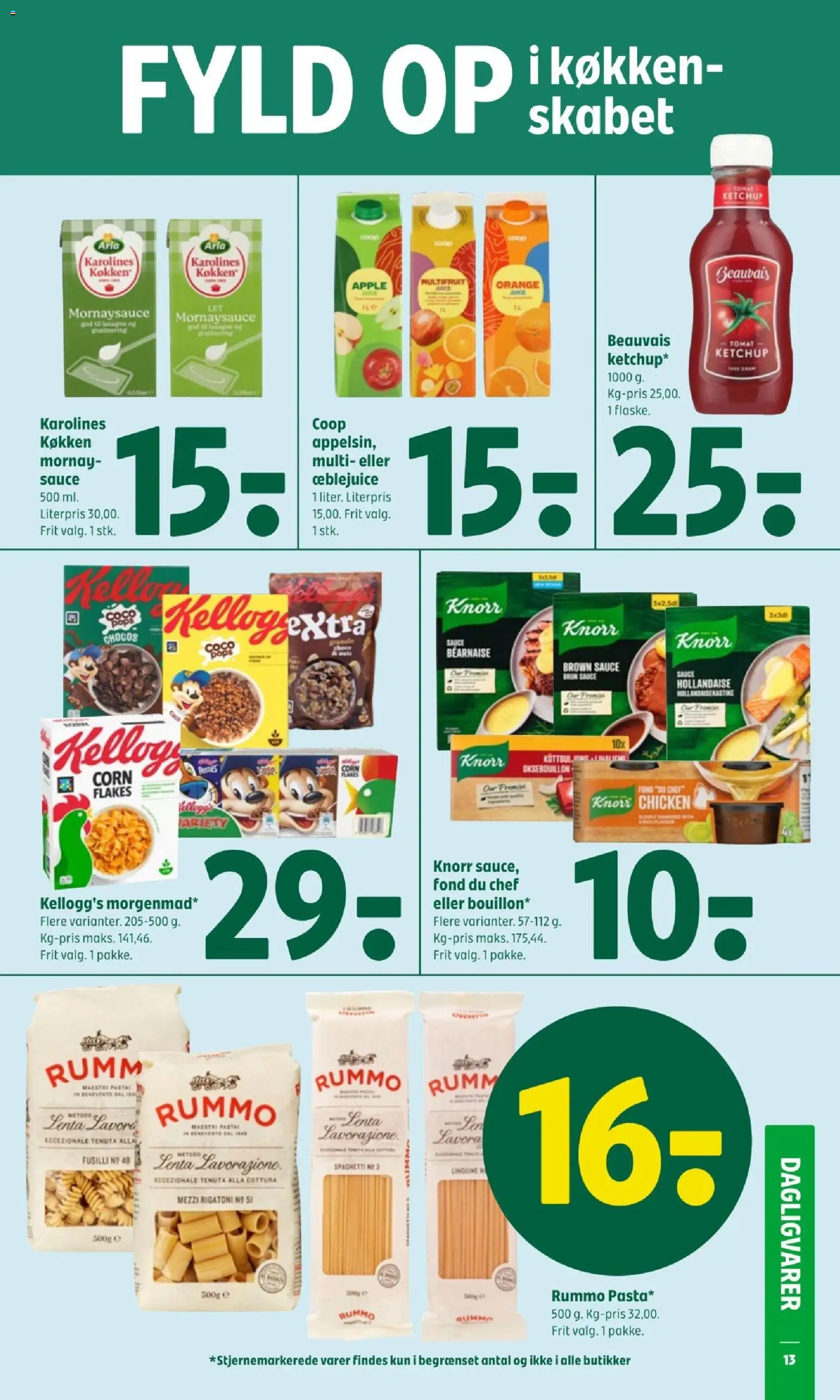 Coop 365 tilbudsavis – gyldig fra 04.04.2026 | Side: 13 | Produkter: Juice, Pasta, Mornaysauce, Carpete
