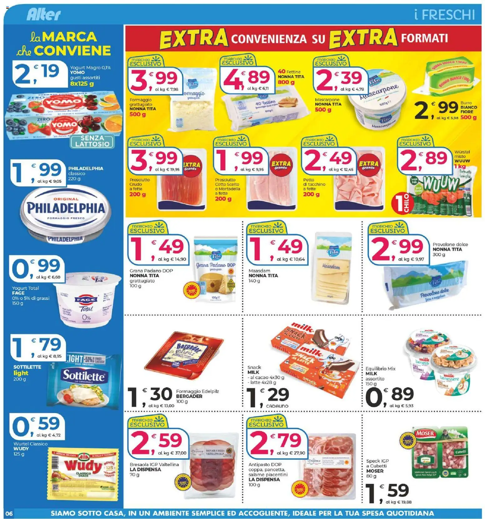 Volantino Alter Discount del 18.02.2026 | Pagina: 6 | Prodotti: Formaggio, Prosciutto, Grana Padano, Mascarpone