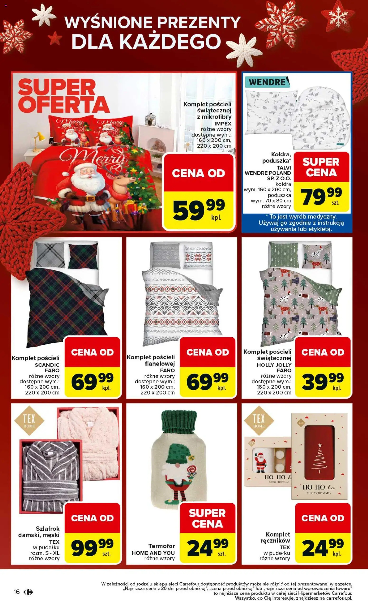 Carrefour Gazetka - Święta spełnionych marzeń od 01.12.2025 | Strona: 16 | Produkty: Szlafrok, Poduszka, Kołdra