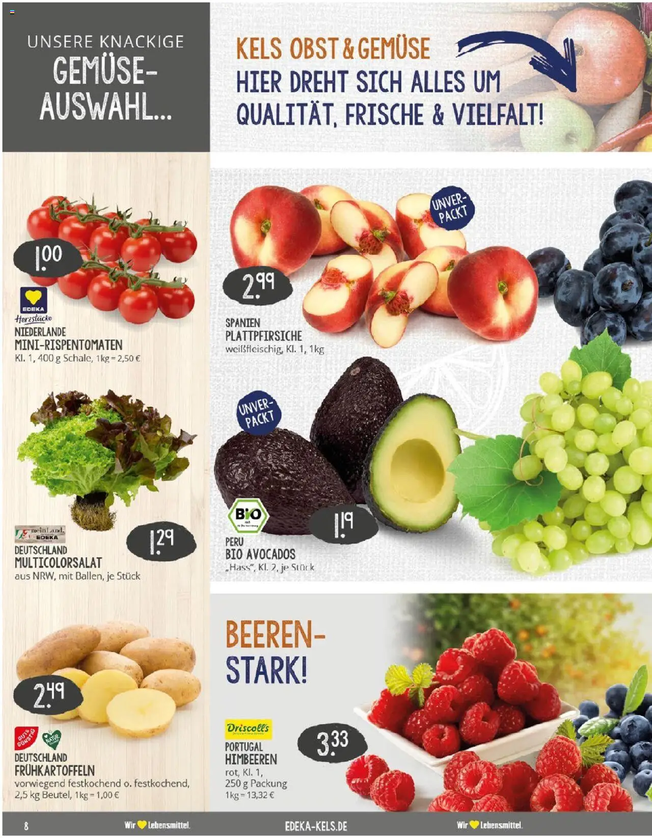 Edeka prospekt Ratingen	 - gültig ab dem 20.07.2025 | Seite: 8 | Produkte: Himbeeren, Gemüse, Obst