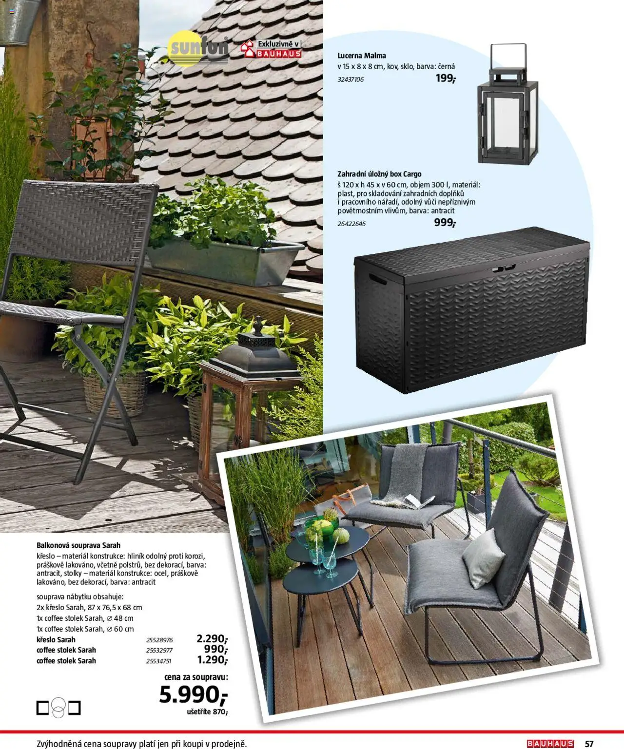 Bauhaus katalog Zahradní nábytek od 01.04.2025 | Strana: 57 | Produkty: Zahradní úložný box, Box, Lucerna, Stolek